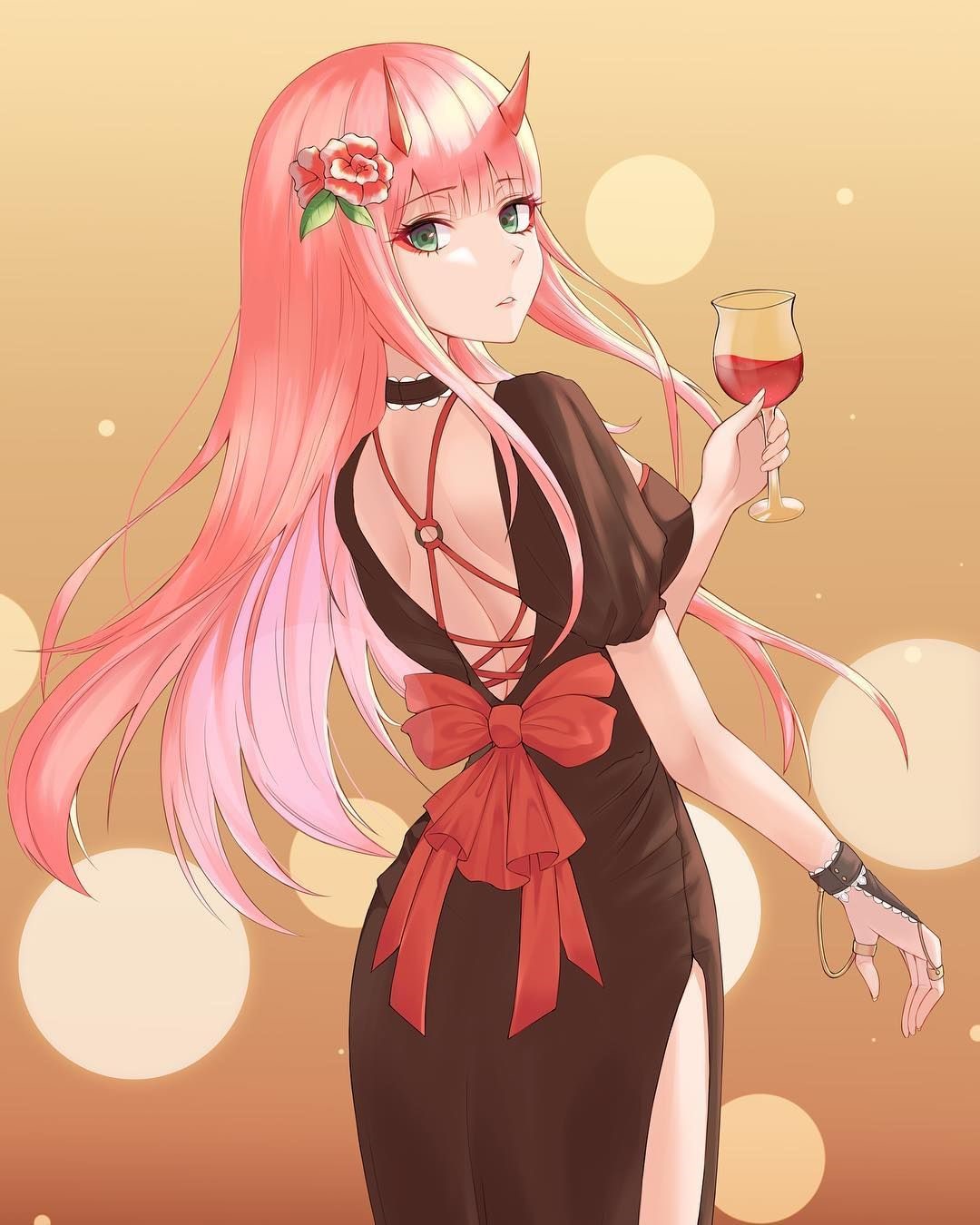 Zero Two from Darling in the FranXX with wine HD Phone Wallpaper