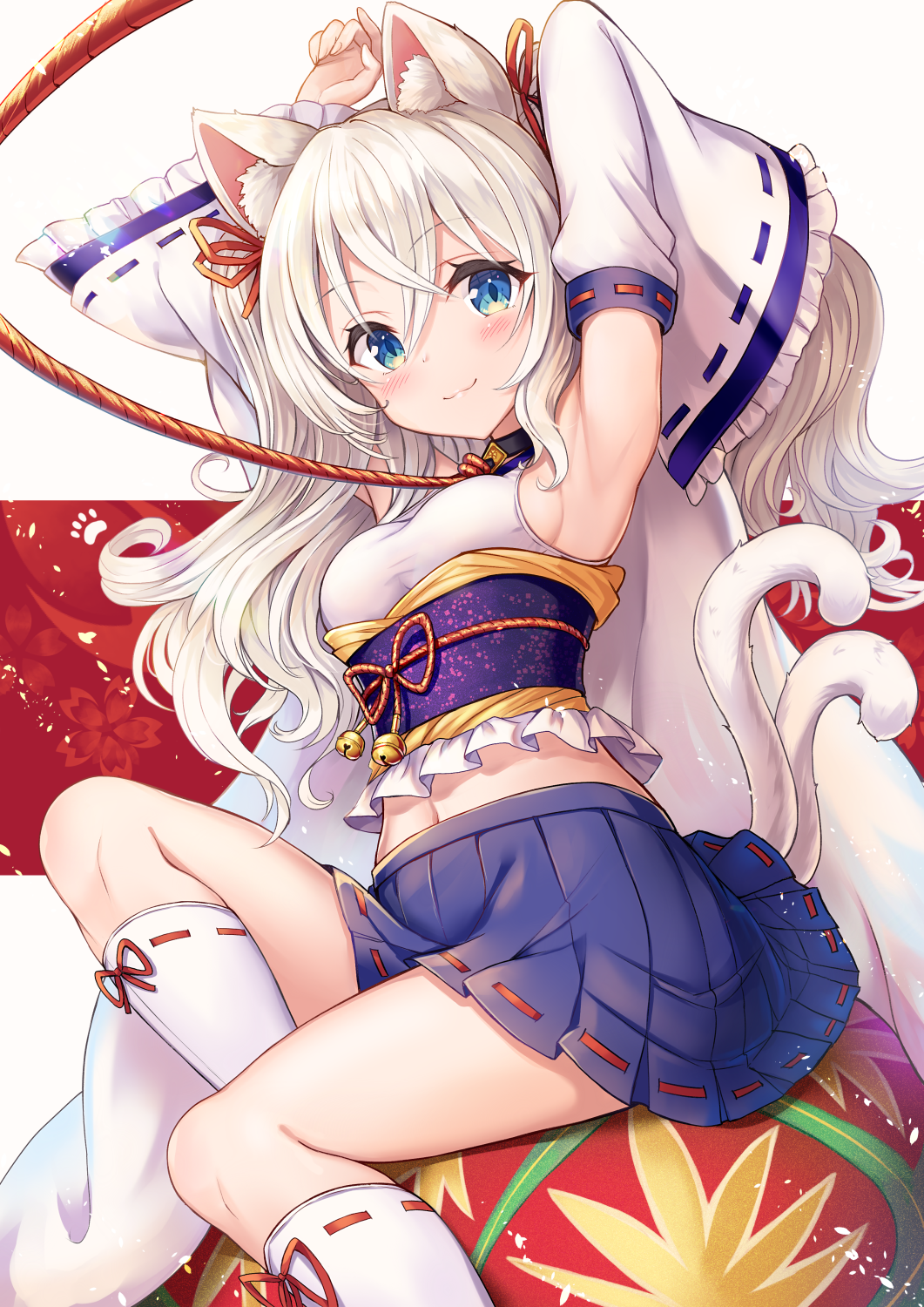 Anime cat girl with white hair and blue eyes HD Phone Wallpaper