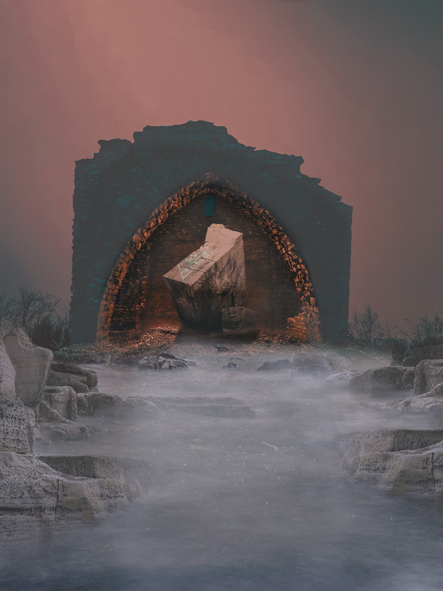 Stone ruin with a large rock inside HD Phone Wallpaper