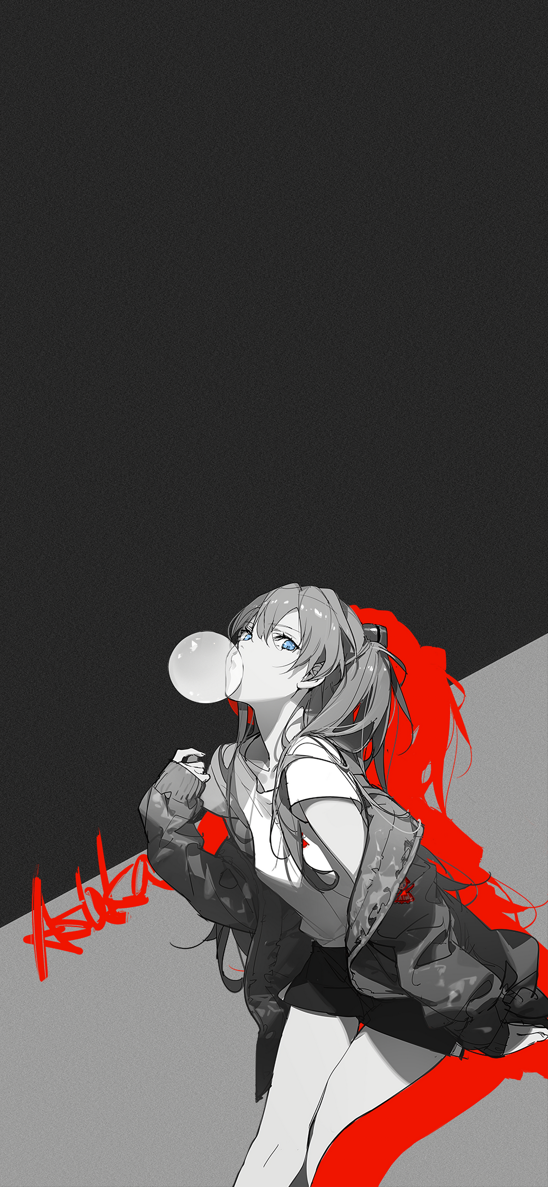 Asuka Langley Soryu from Neon Genesis Evangelion blowing bubble gum HD Phone Wallpaper
