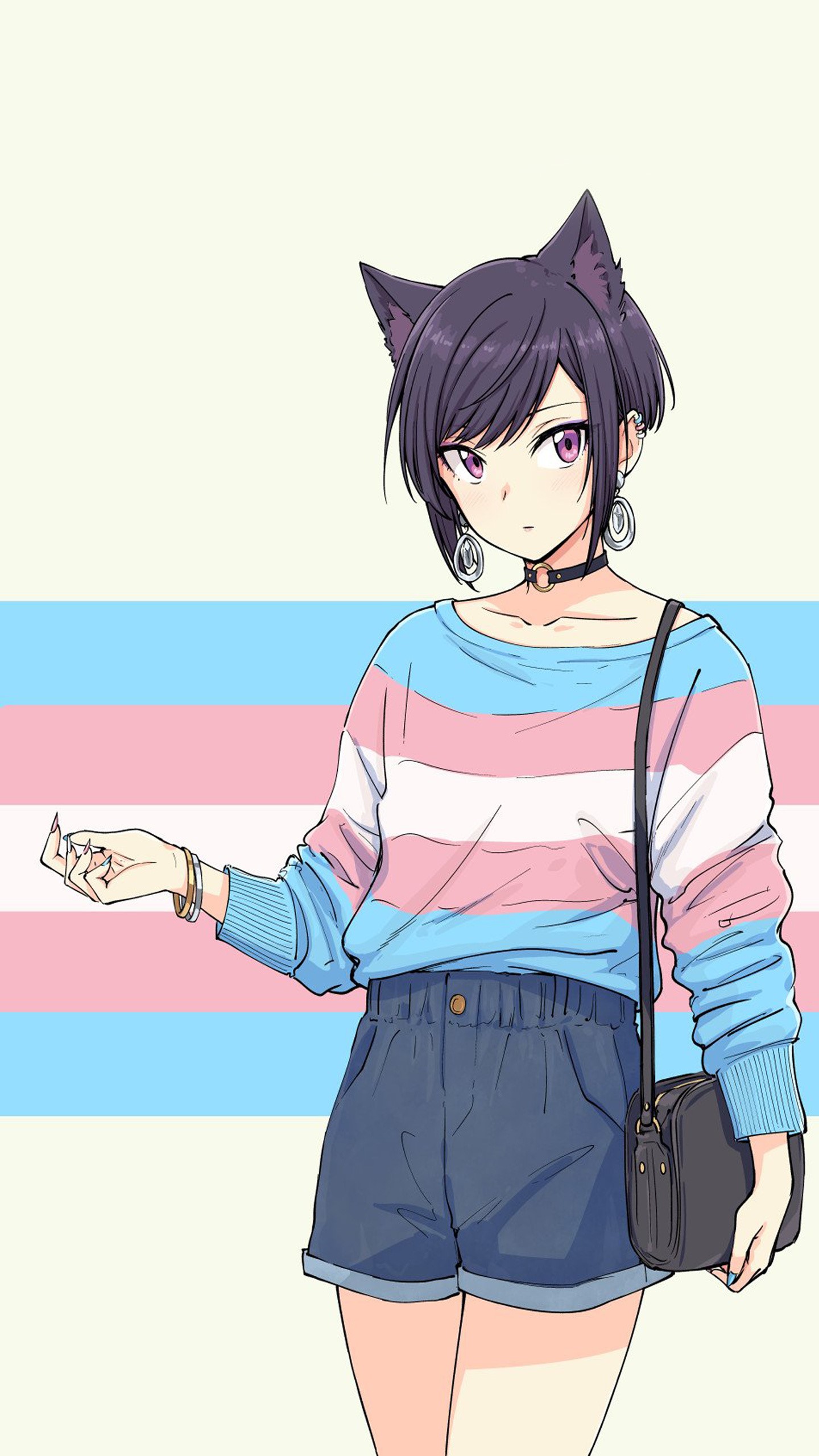 Anime girl with cat ears and transgender flag HD Phone Wallpaper