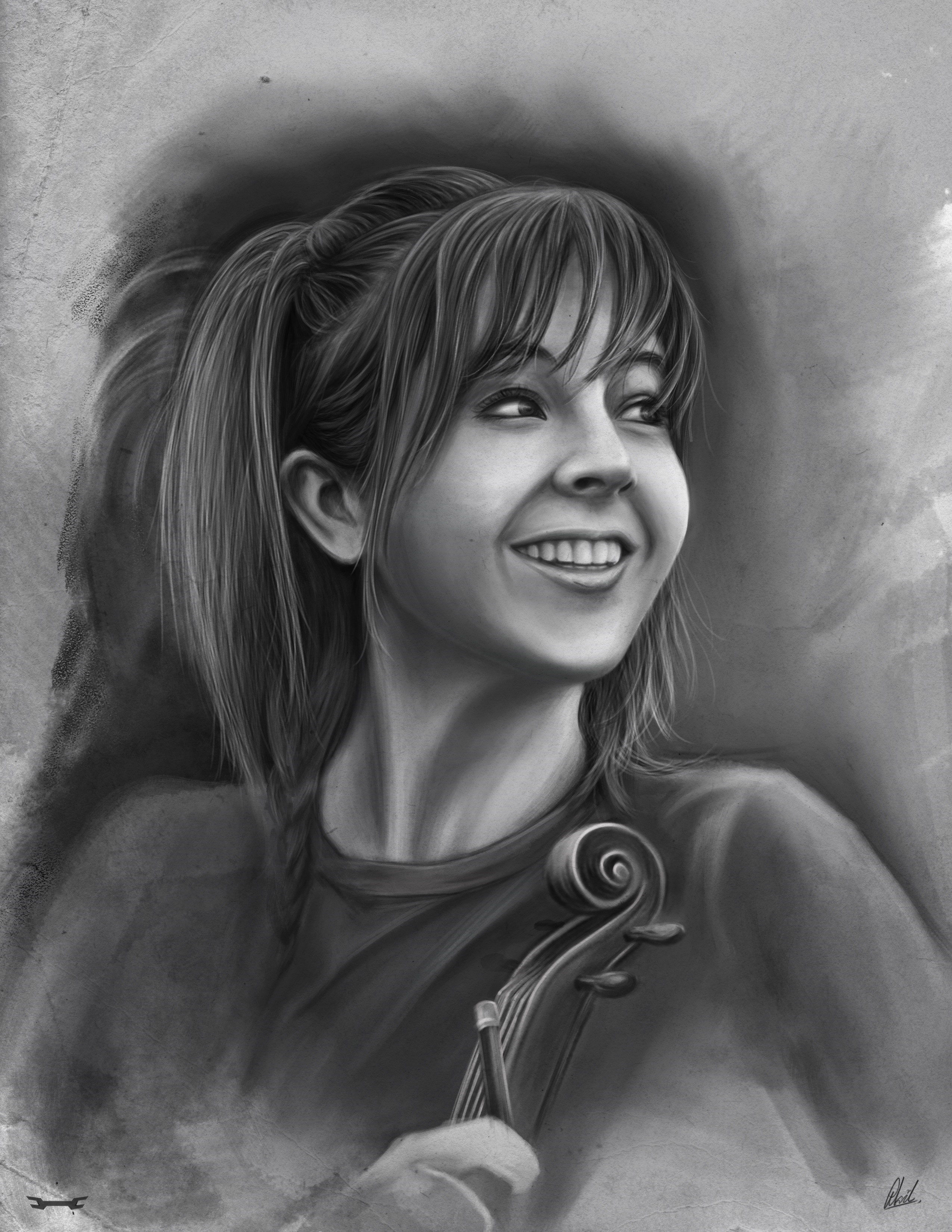 Digital painting of Lindsey Stirling holding a violin HD Phone Wallpaper