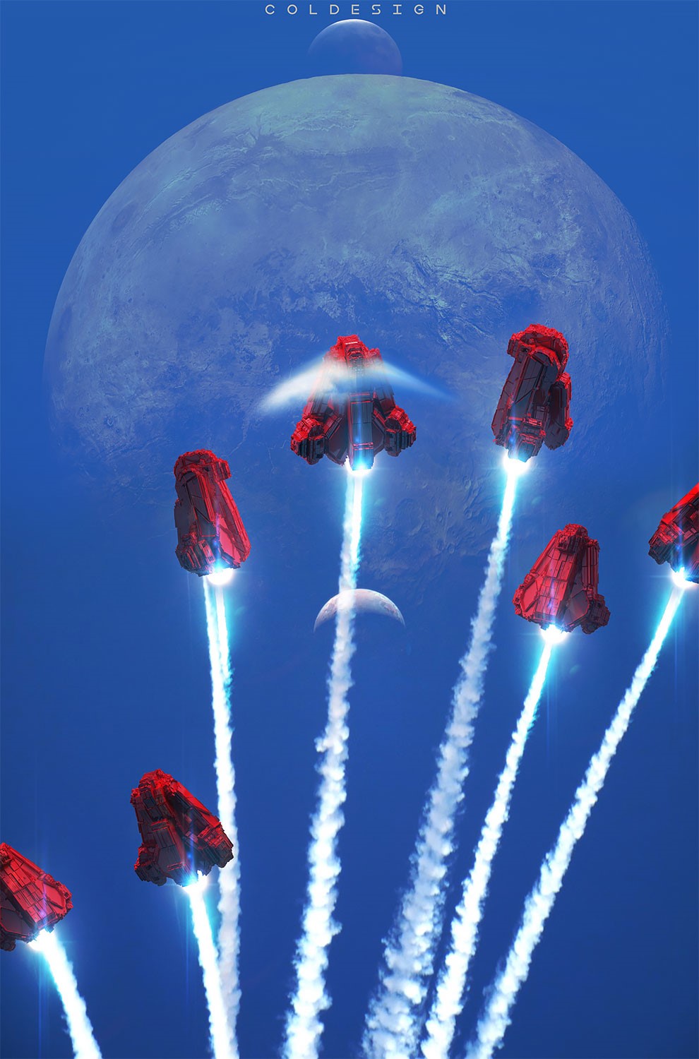 Spaceships launching from a planet HD Phone Wallpaper
