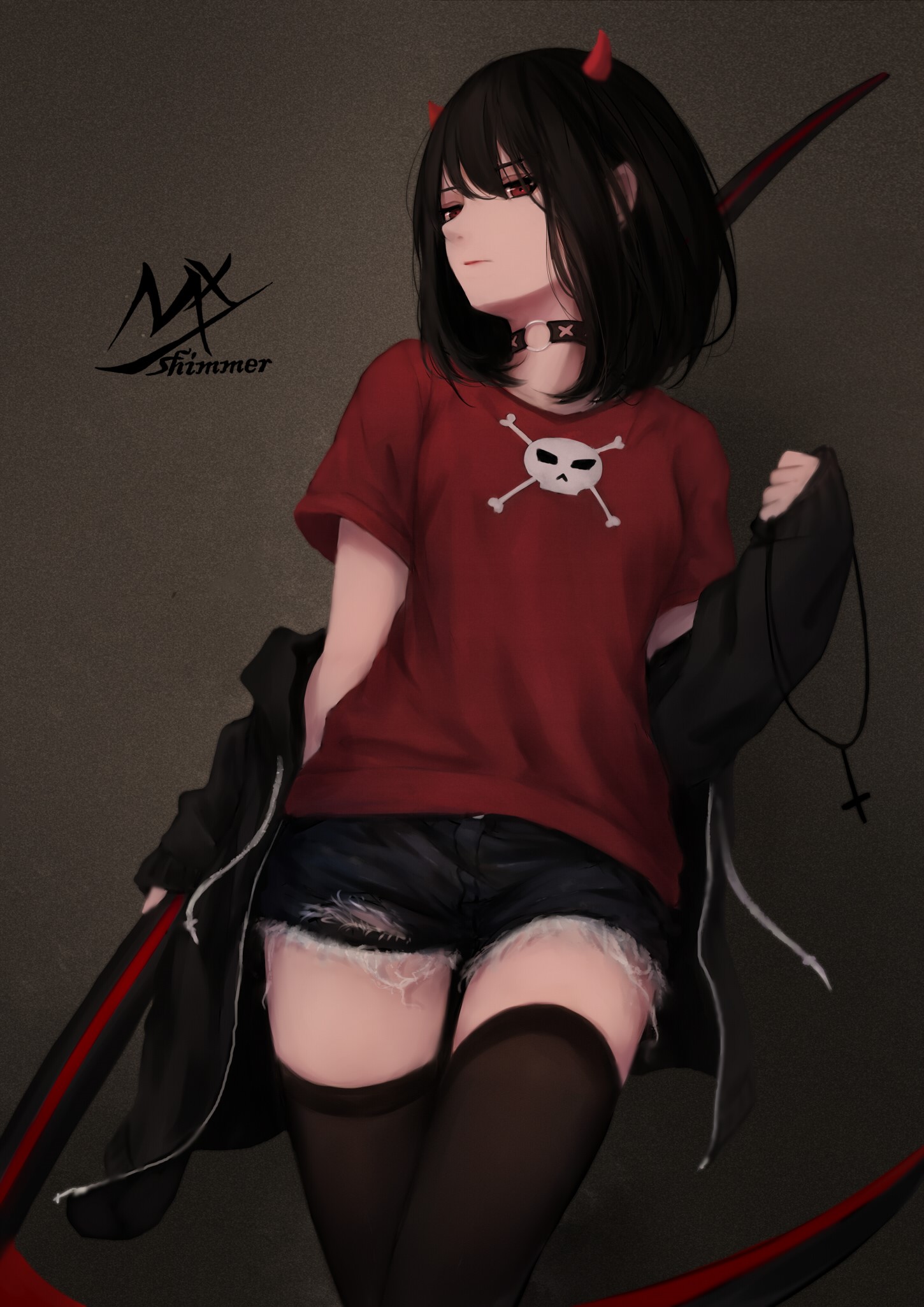 Anime girl with horns and scythe HD Phone Wallpaper