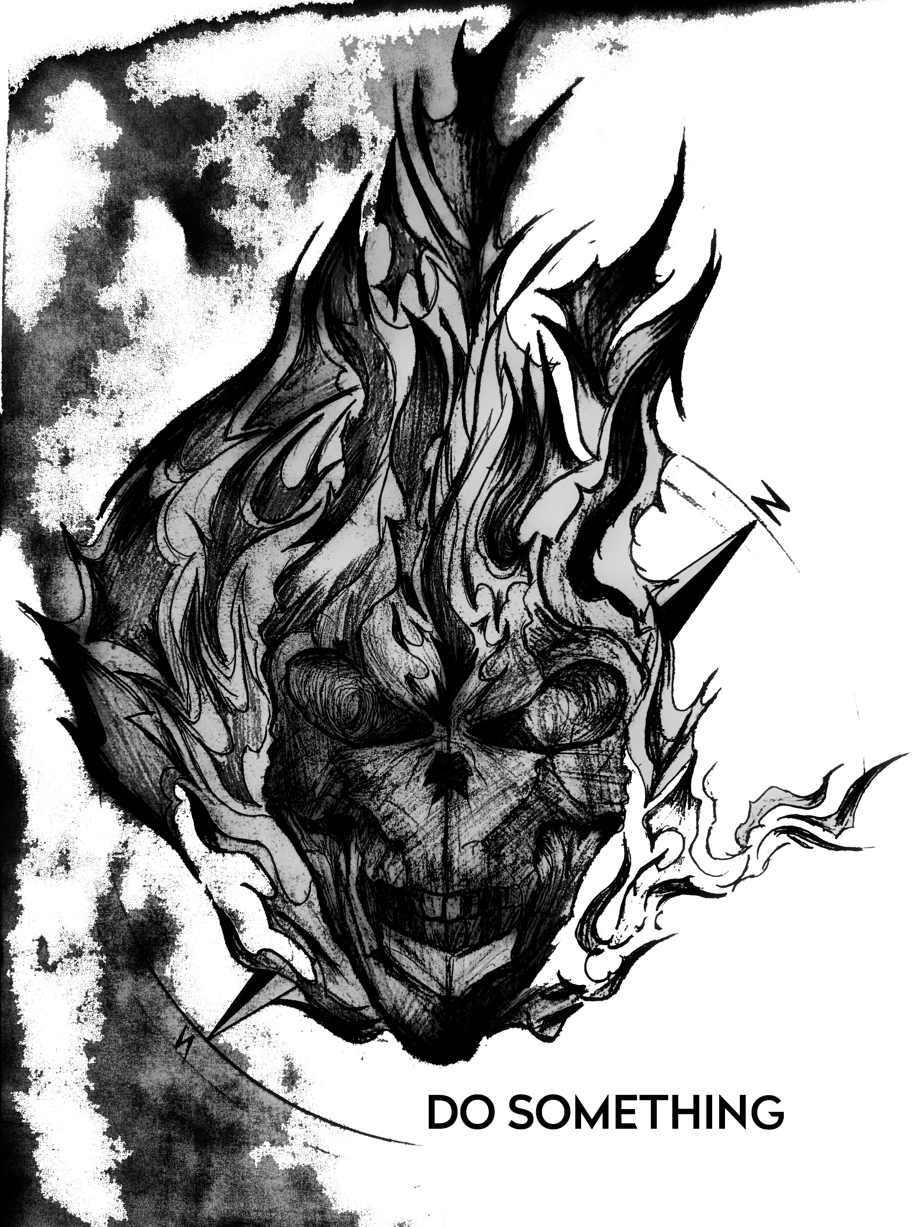 Skull on fire with compass and text HD Phone Wallpaper