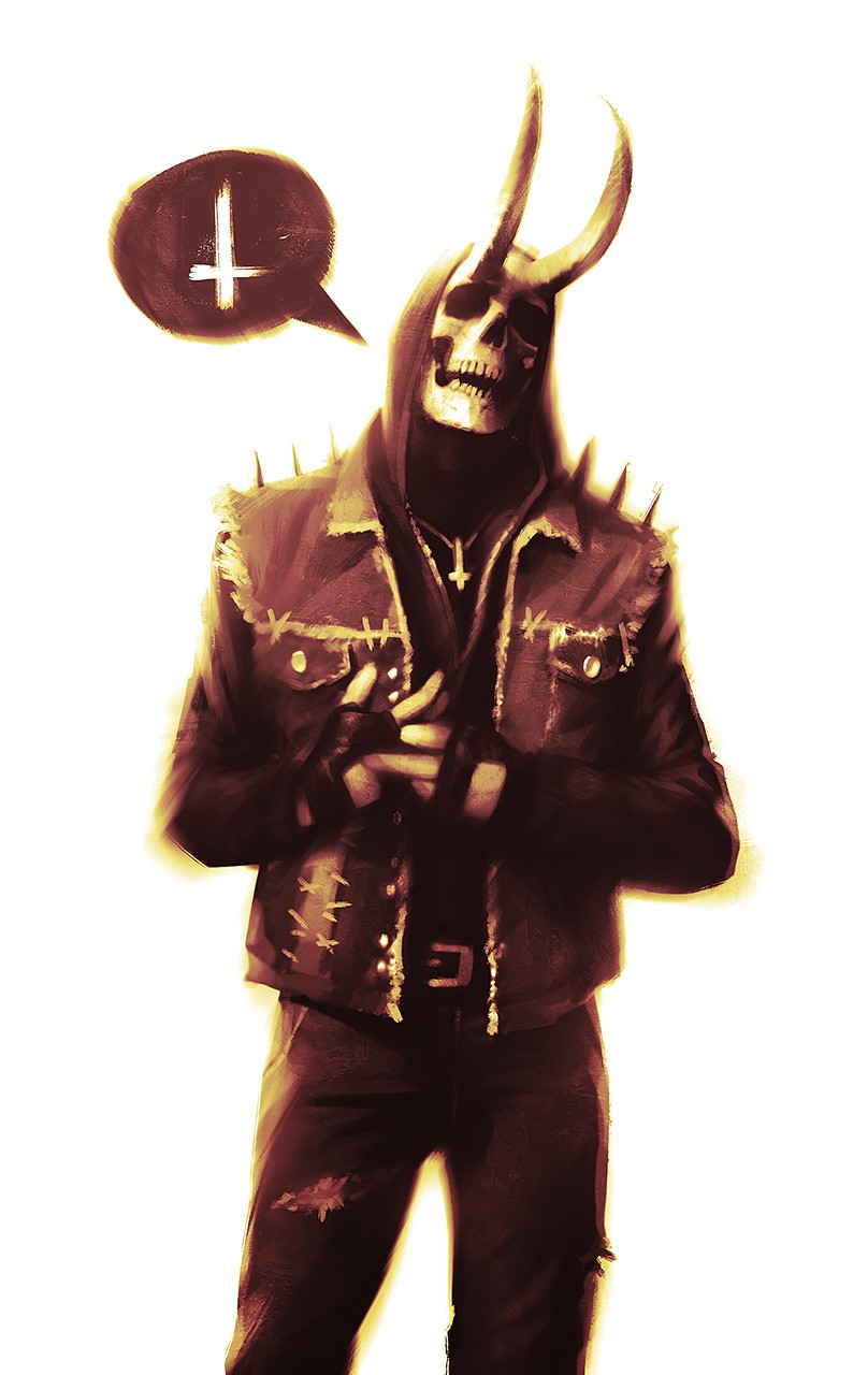 Skull with horns and inverted cross speech bubble HD Phone Wallpaper
