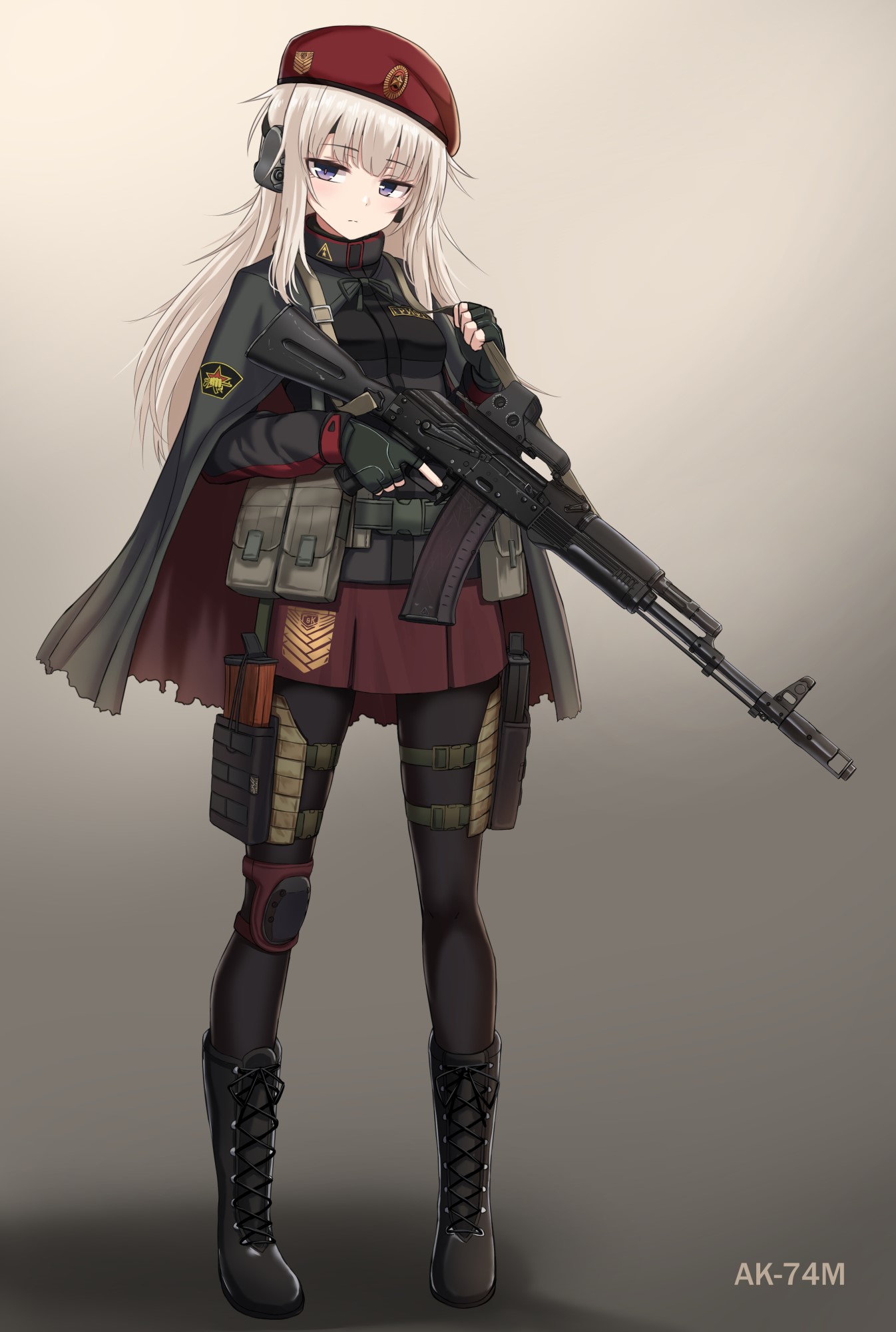 Anime girl with AK-74M rifle HD Phone Wallpaper