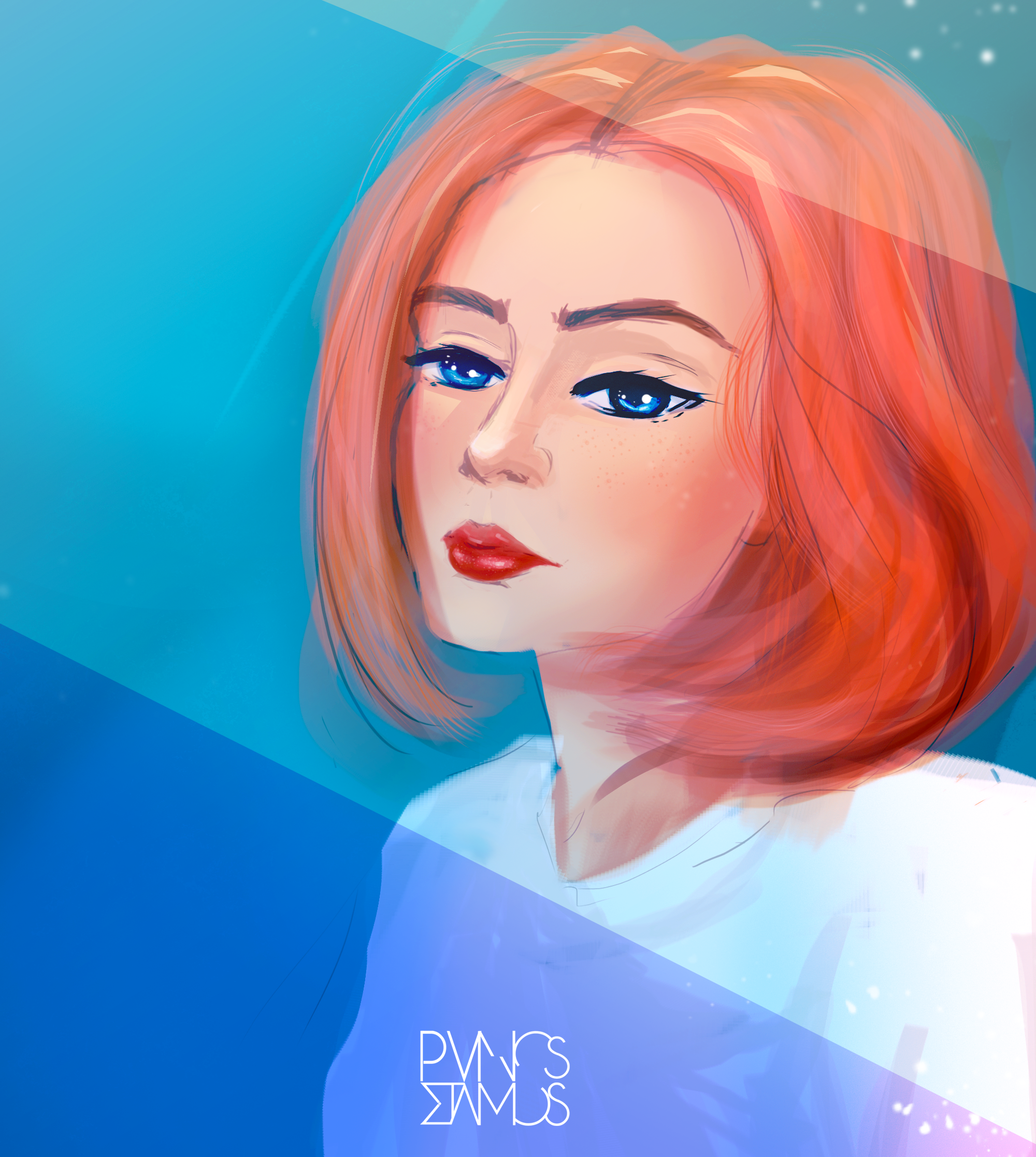 Digital portrait of a redhead woman with blue eyes HD Phone Wallpaper