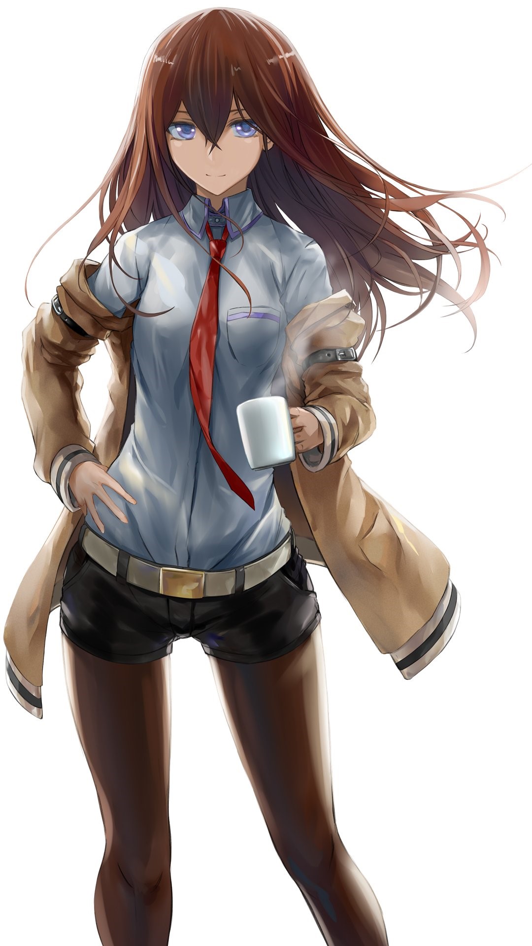 Makise Kurisu from Steins;Gate holding a coffee mug HD Phone Wallpaper
