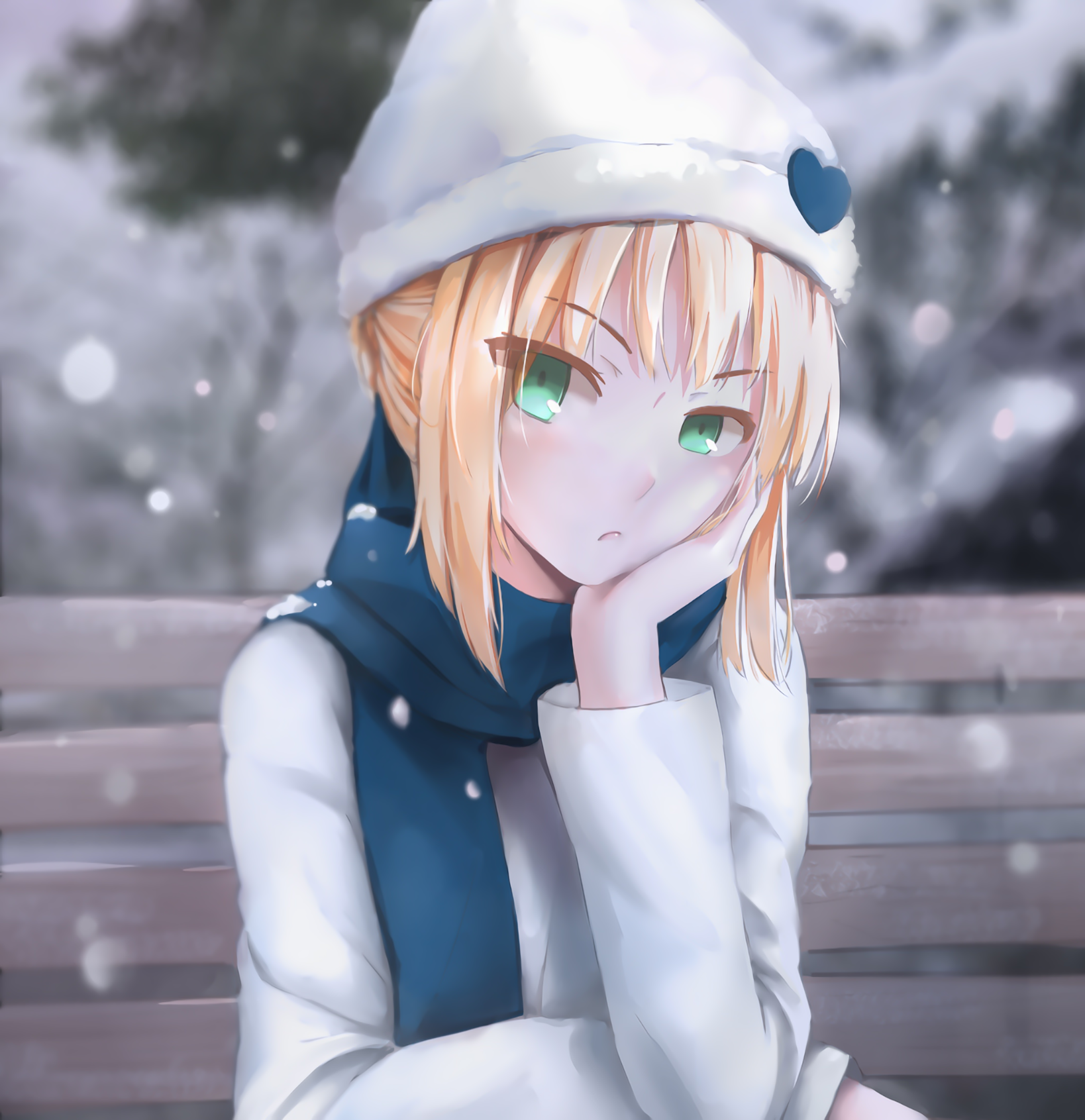 Saber Arturia Pendragon from Fate/Stay Night in Snow HD Phone Wallpaper