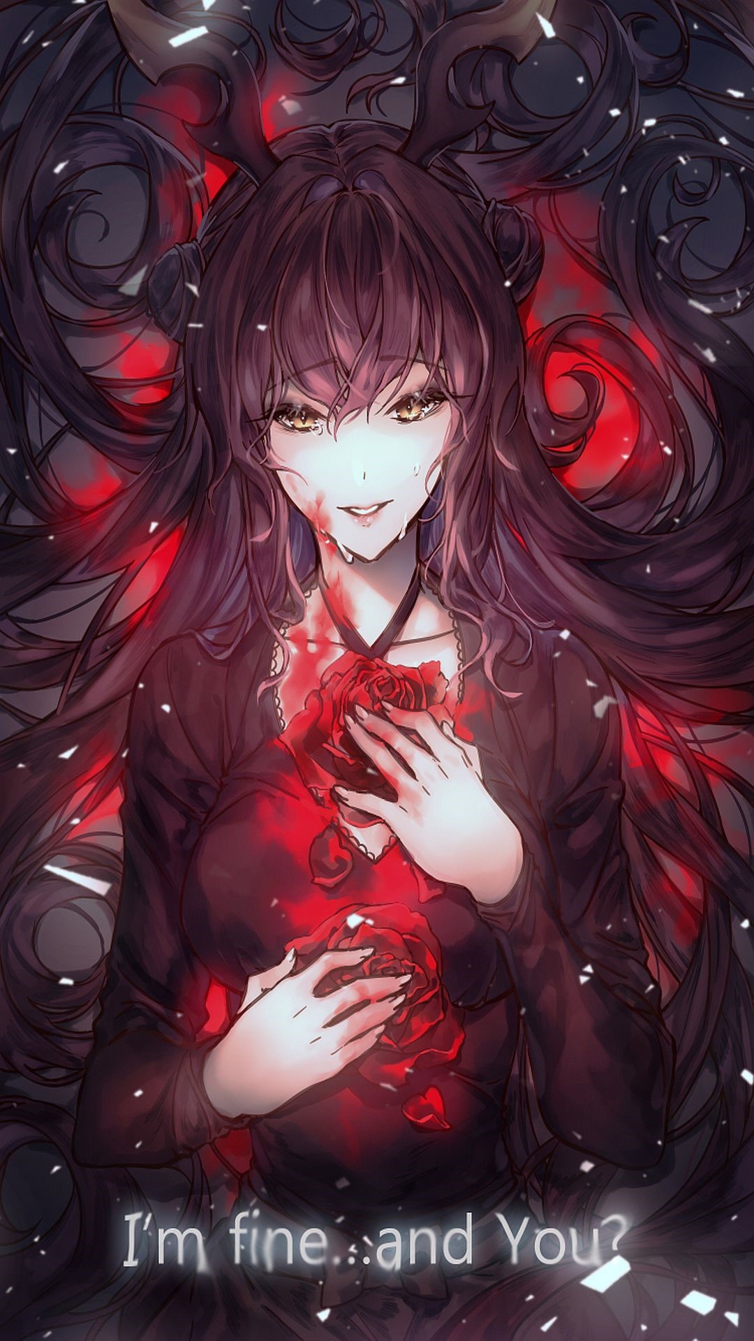 Anime girl with horns and rose HD Phone Wallpaper
