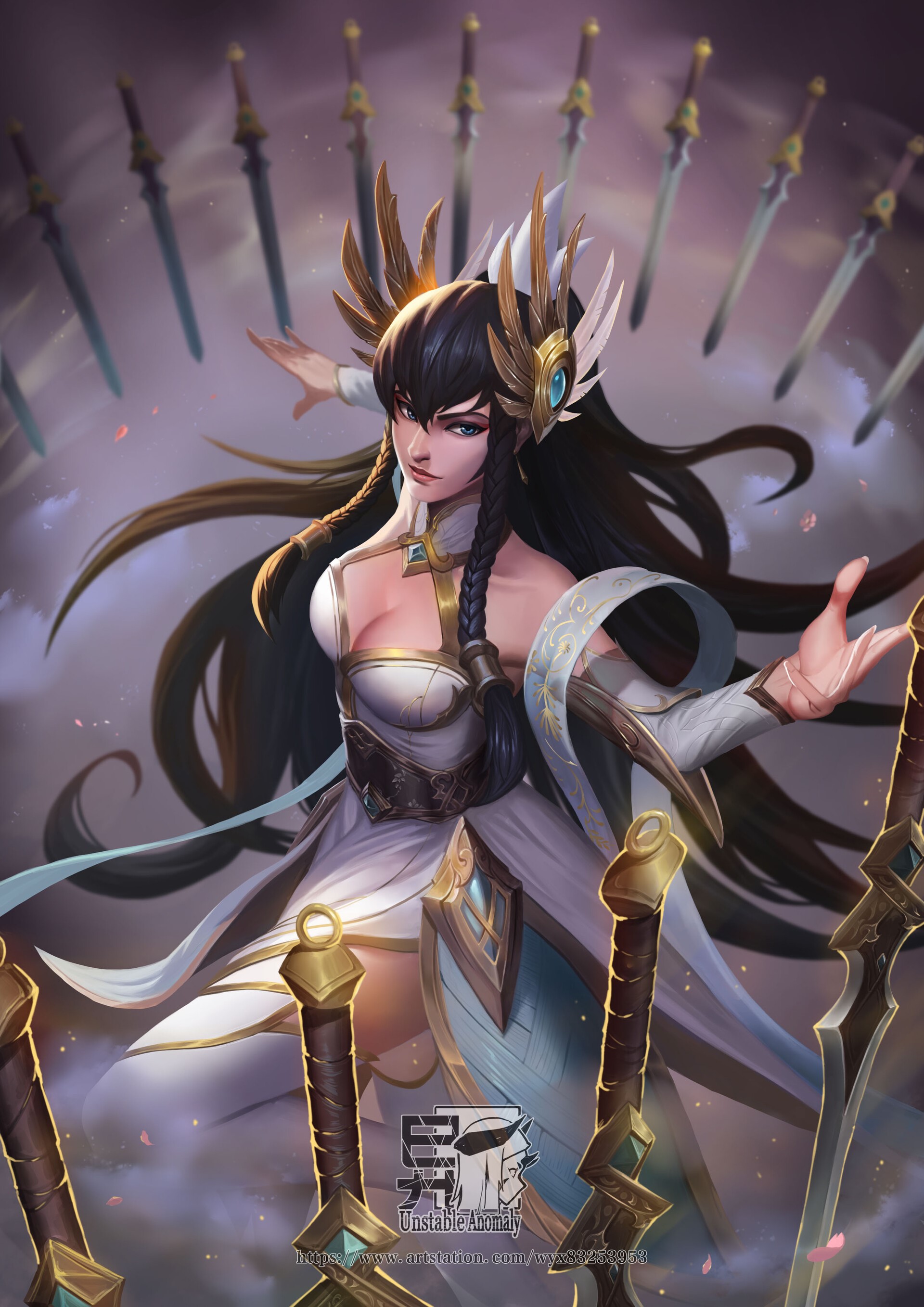 Irelia from League of Legends with swords HD Phone Wallpaper