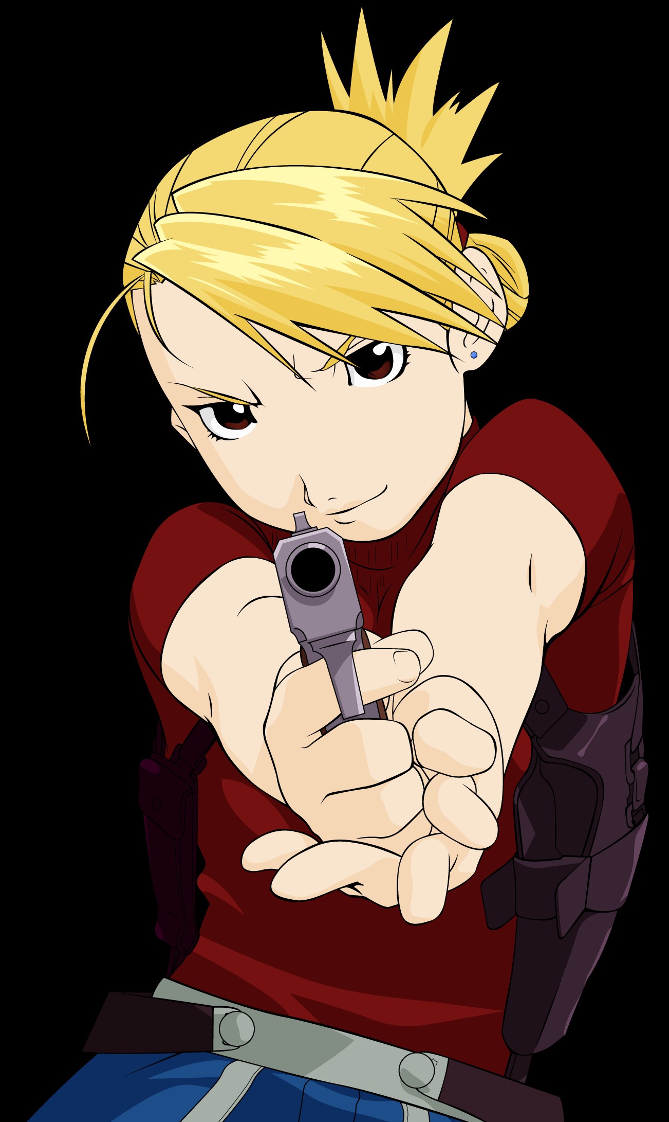 Riza Hawkeye from Fullmetal Alchemist holding a gun HD Phone Wallpaper