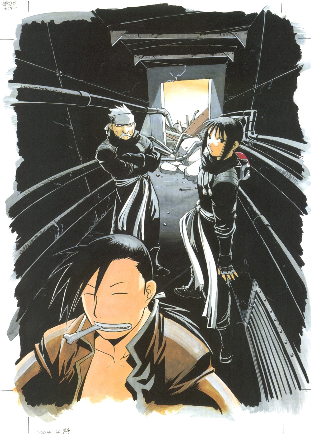 Fullmetal Alchemist characters in a dark corridor HD Phone Wallpaper