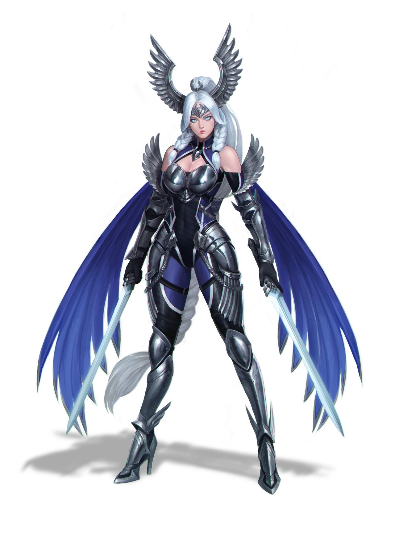 Warrior woman with silver hair and blue wings HD Phone Wallpaper
