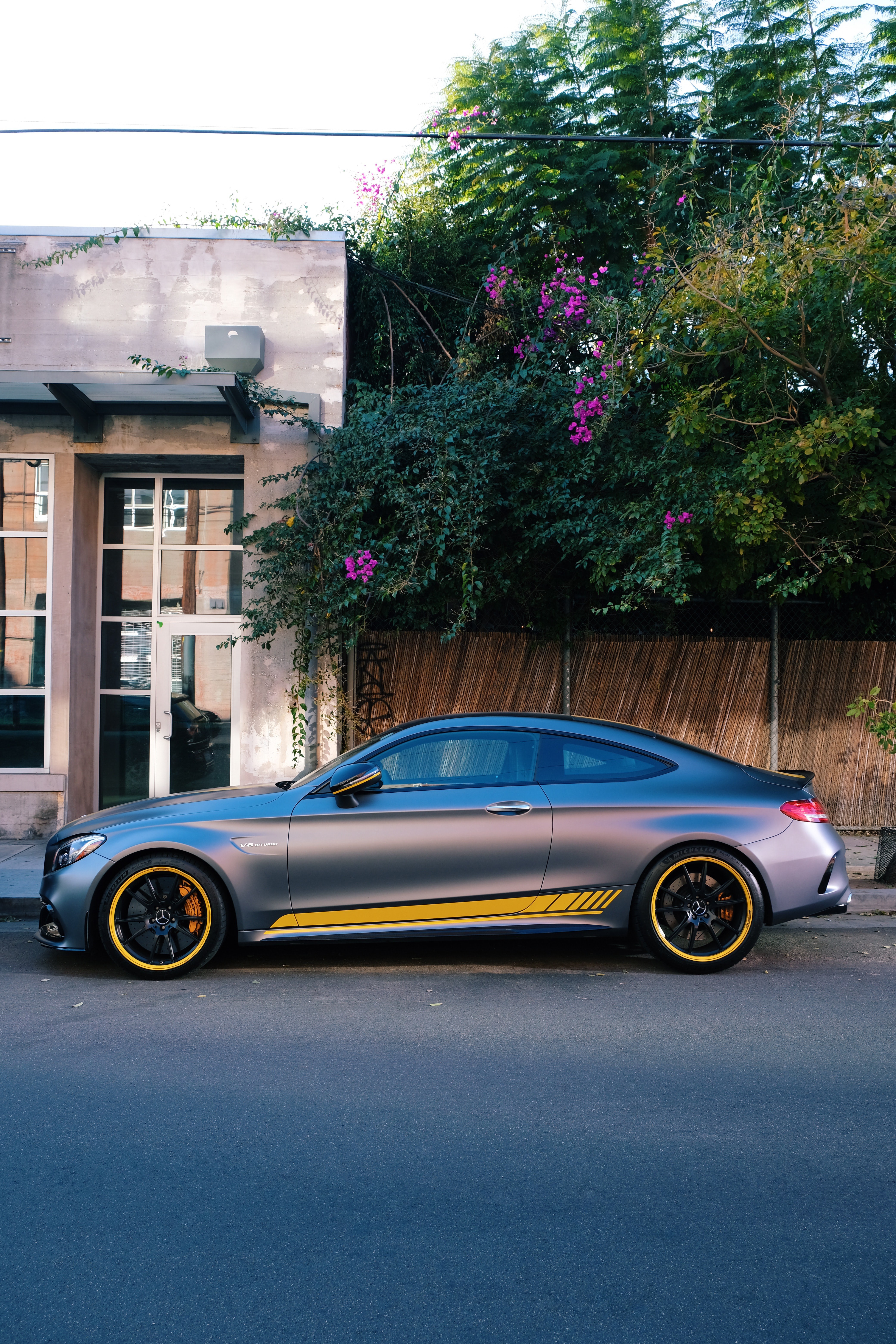 Mercedes-Benz C-Class Coupe with yellow accents HD Phone Wallpaper