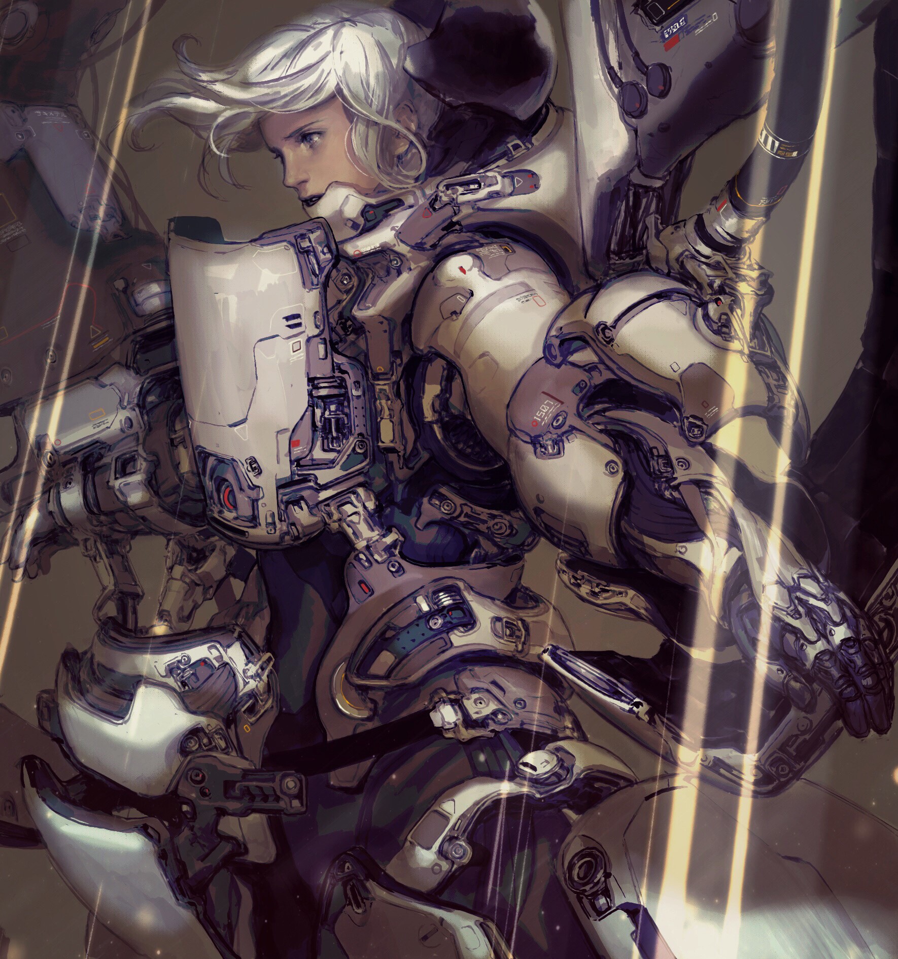 Anime girl in futuristic mecha suit HD Phone Wallpaper