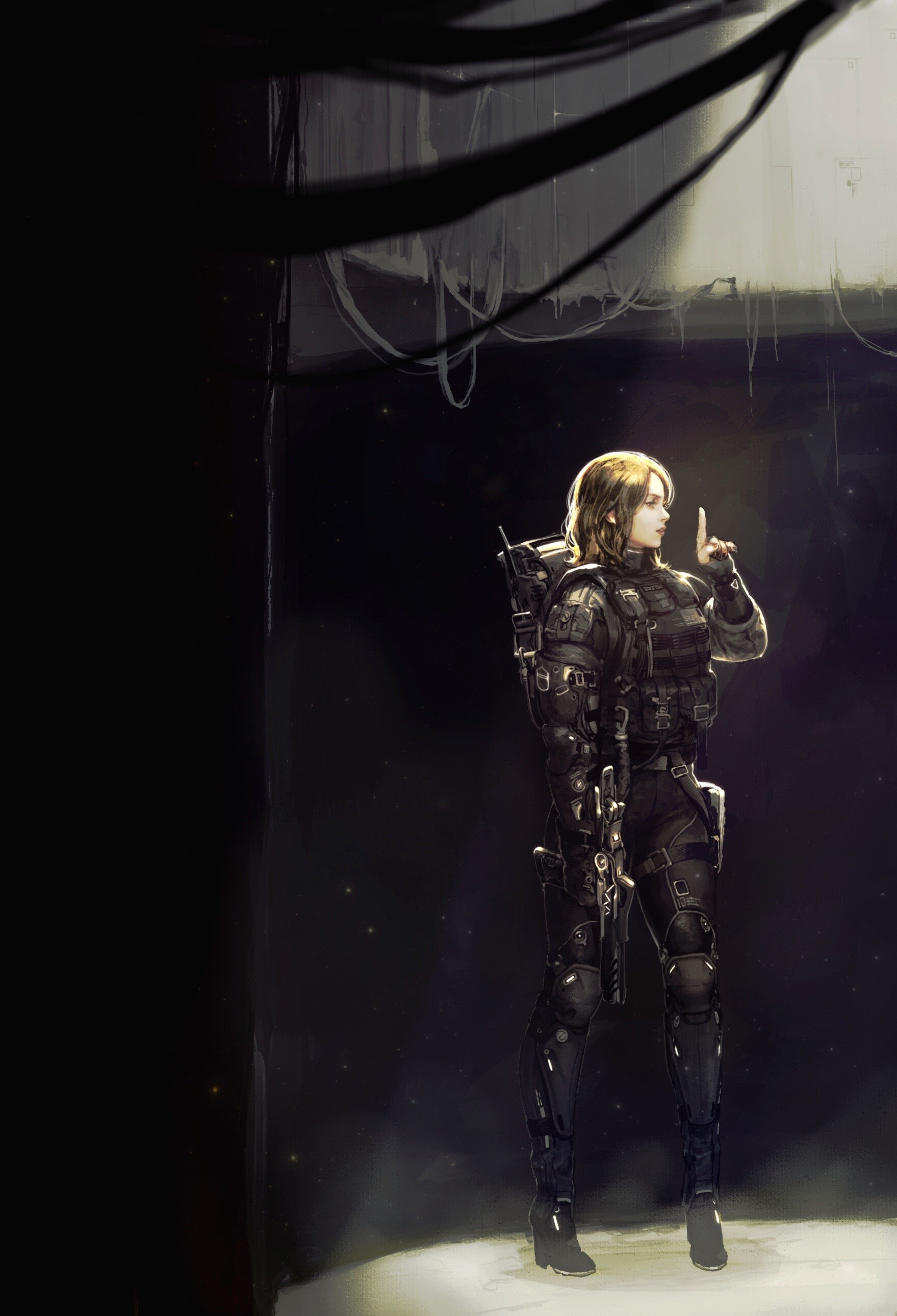 Anime girl in futuristic military gear HD Phone Wallpaper