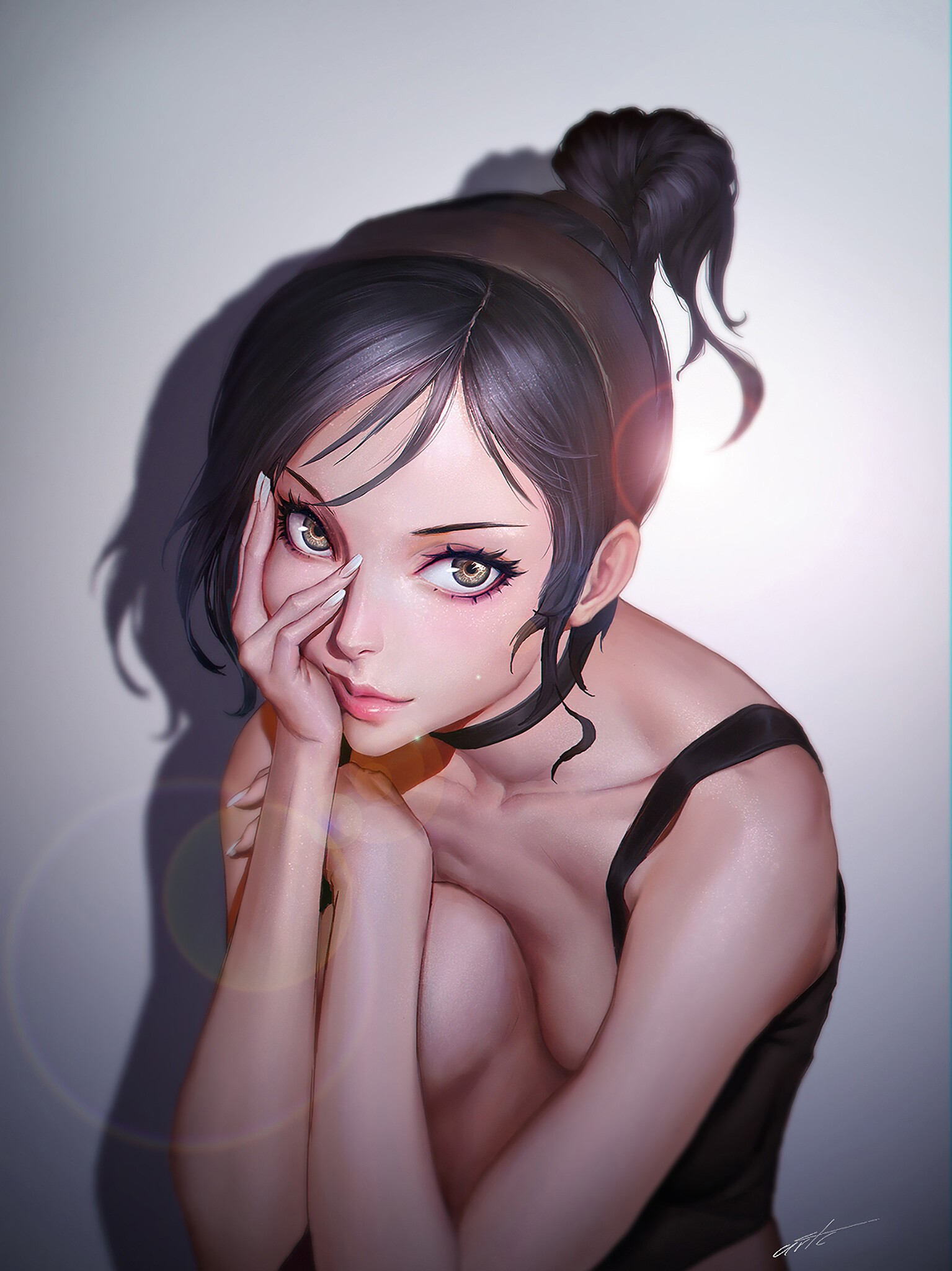 Anime girl with black hair in a bun HD Phone Wallpaper