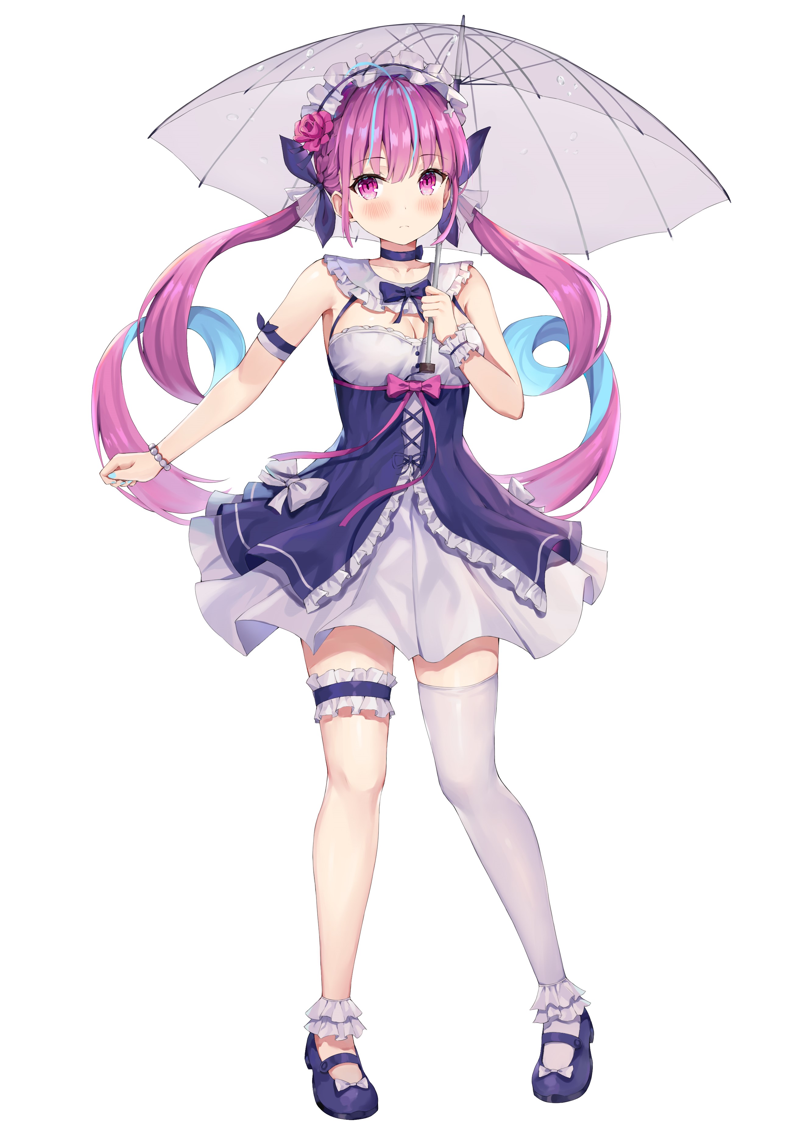 Minato Aqua from Hololive holding an umbrella HD Phone Wallpaper