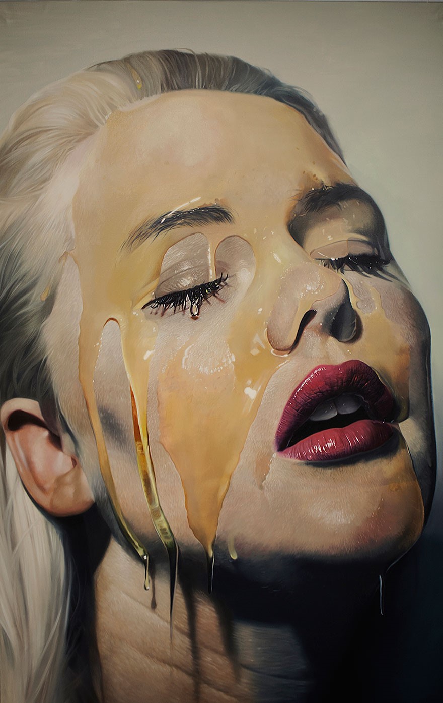Realistic painting of a woman with honey on her face HD Phone Wallpaper