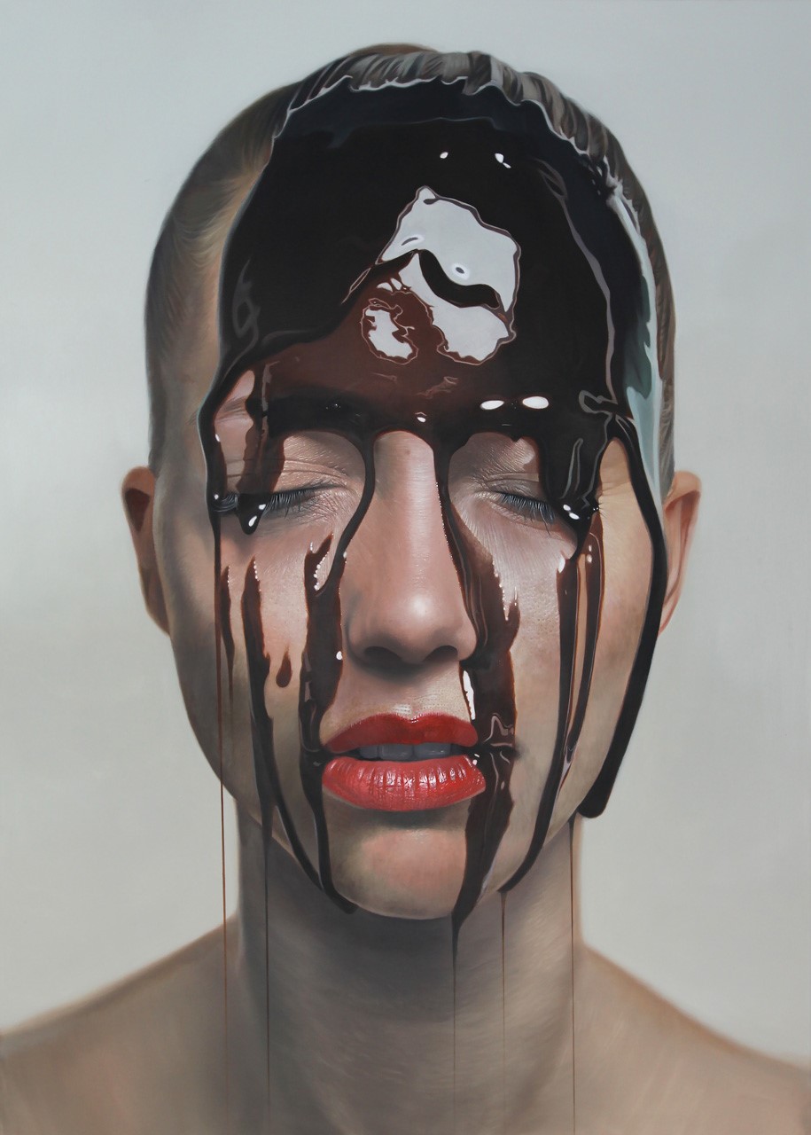 Painting of a woman with chocolate on her face by Mike Dargas HD Phone Wallpaper