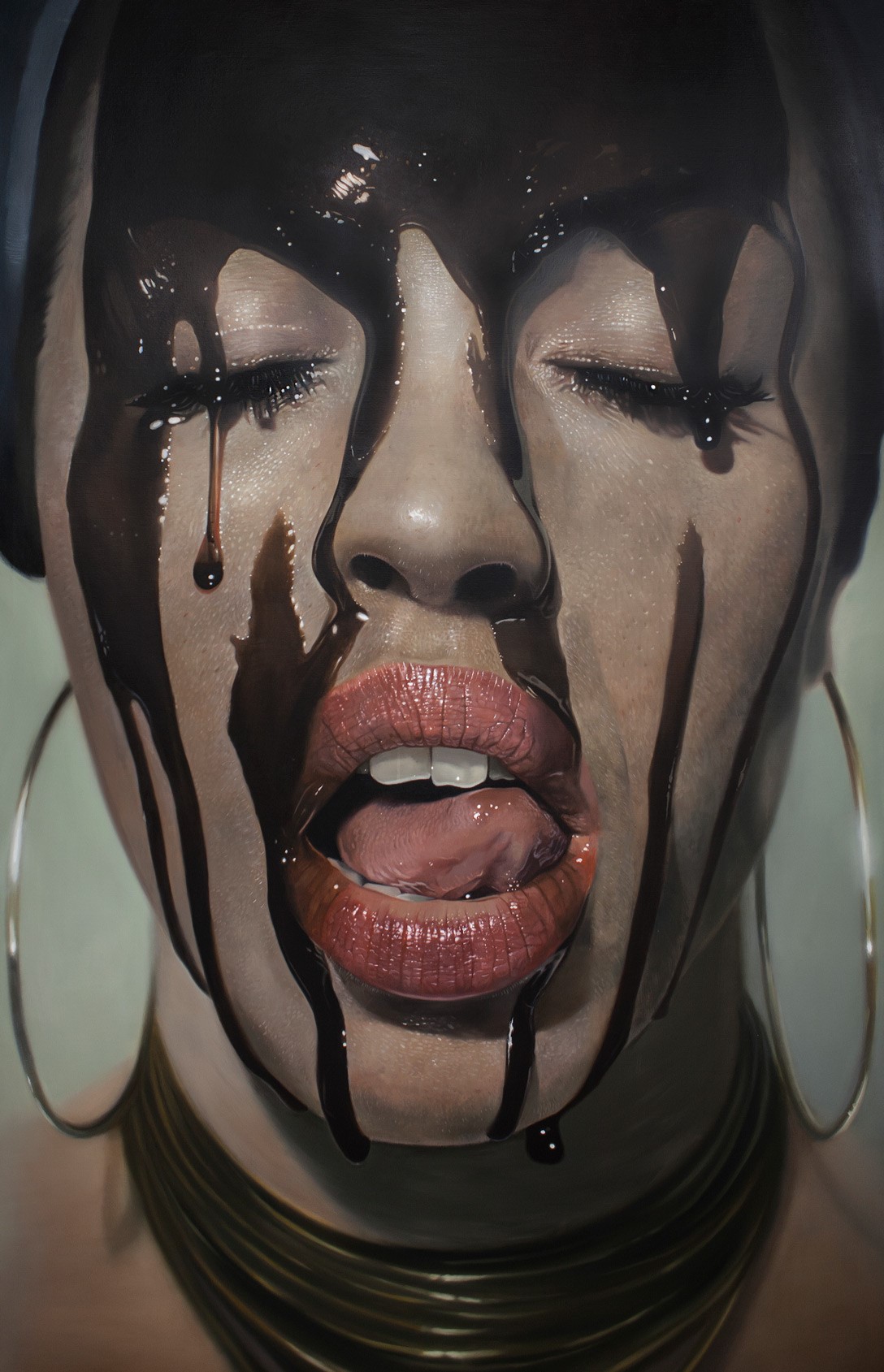 Painting of a woman with chocolate on her face HD Phone Wallpaper