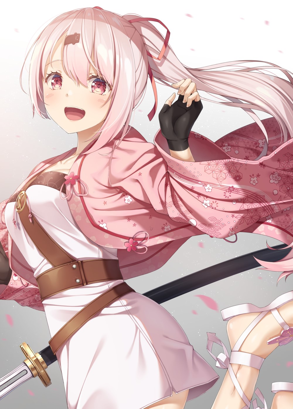 Anime girl with pink hair and katana HD Phone Wallpaper