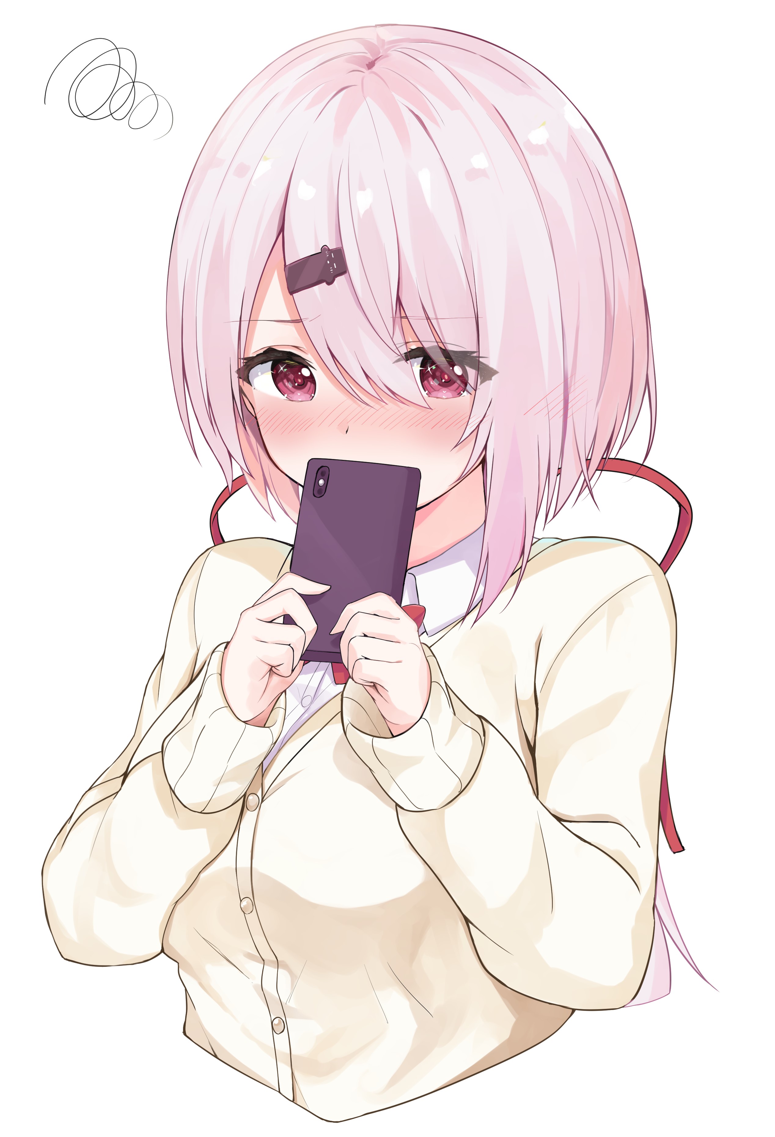 Anime girl holding a smartphone HD Phone Wallpaper