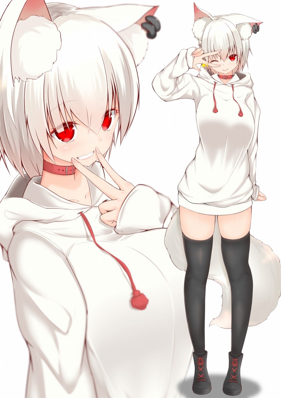 Anime girl with white hair and red eyes HD Phone Wallpaper