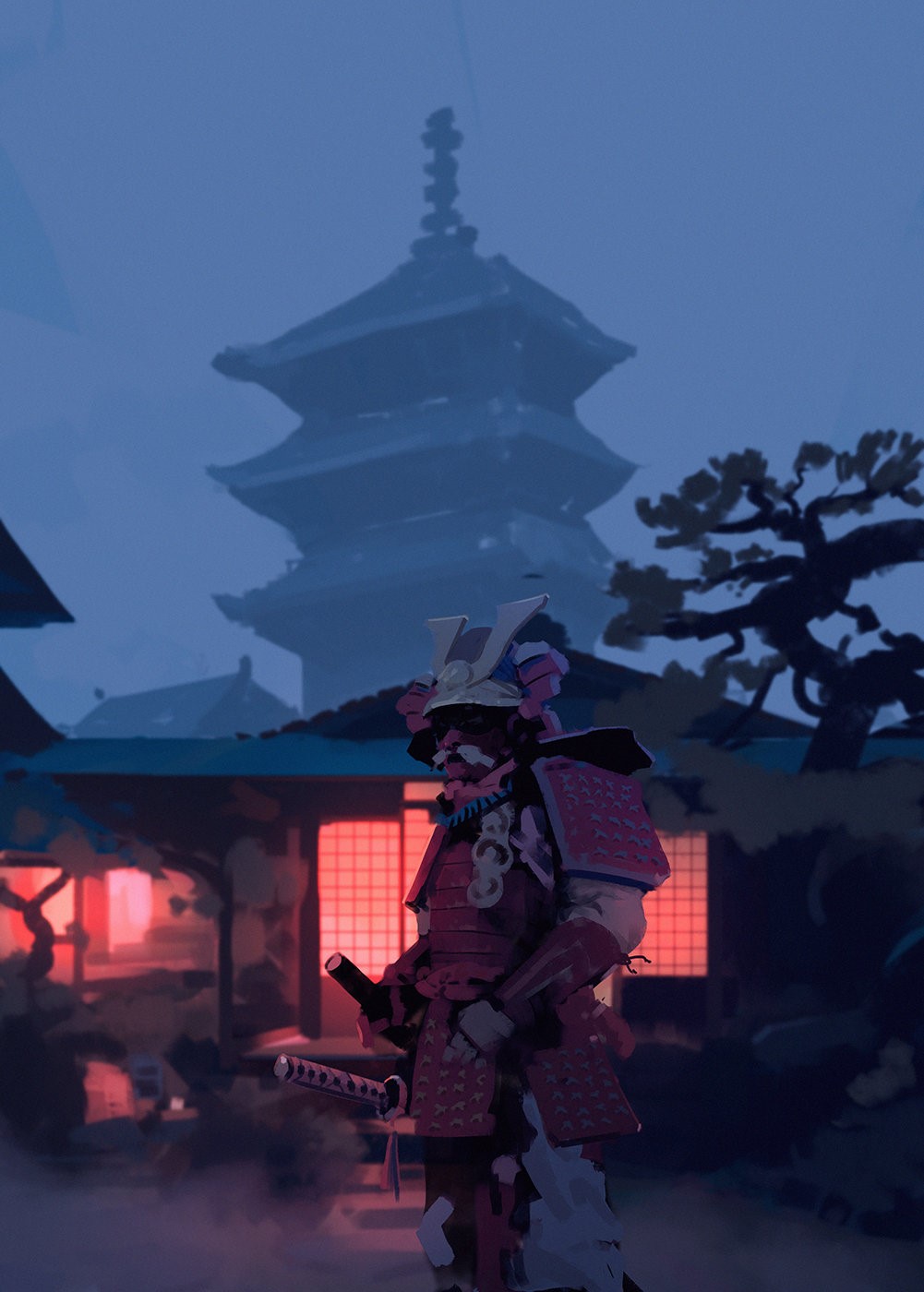 Samurai warrior in traditional armor with katana HD Phone Wallpaper