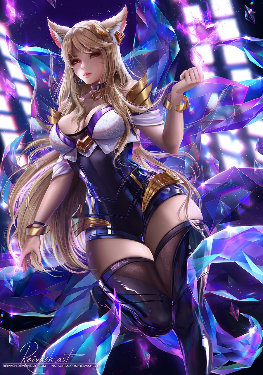 Ahri from League of Legends in Fantasy Illustration HD Phone Wallpaper