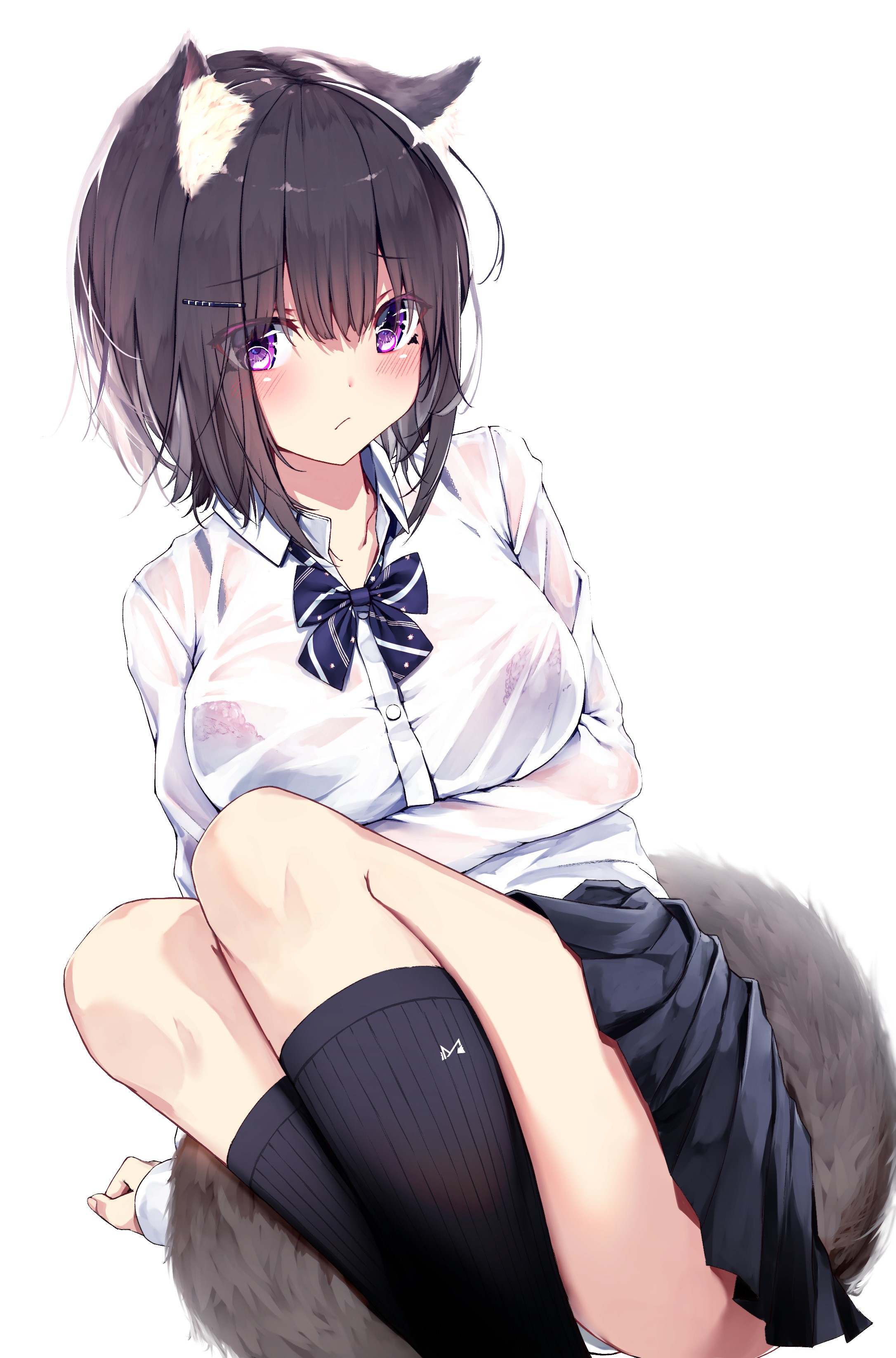 Mayogii Anime Girl with Dark Hair and Purple Eyes HD Phone Wallpaper