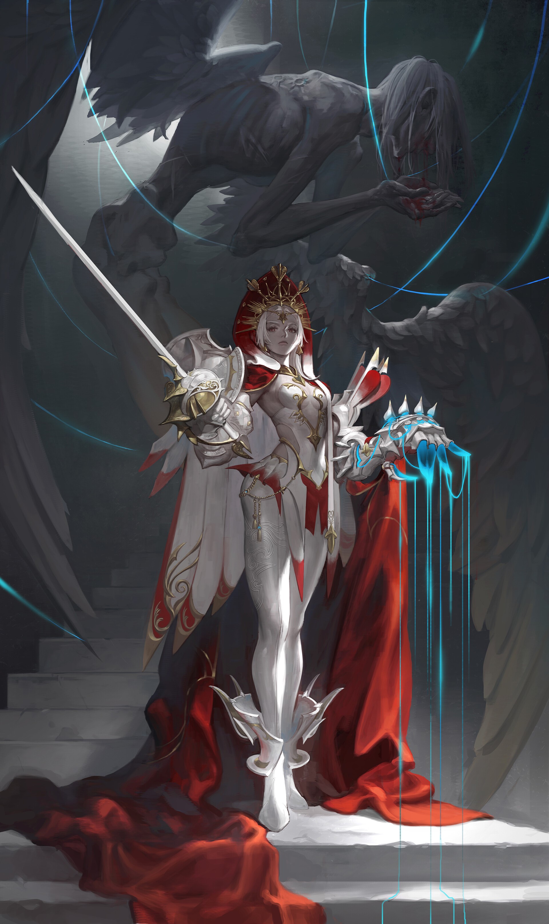 Female warrior with sword and crown HD Phone Wallpaper