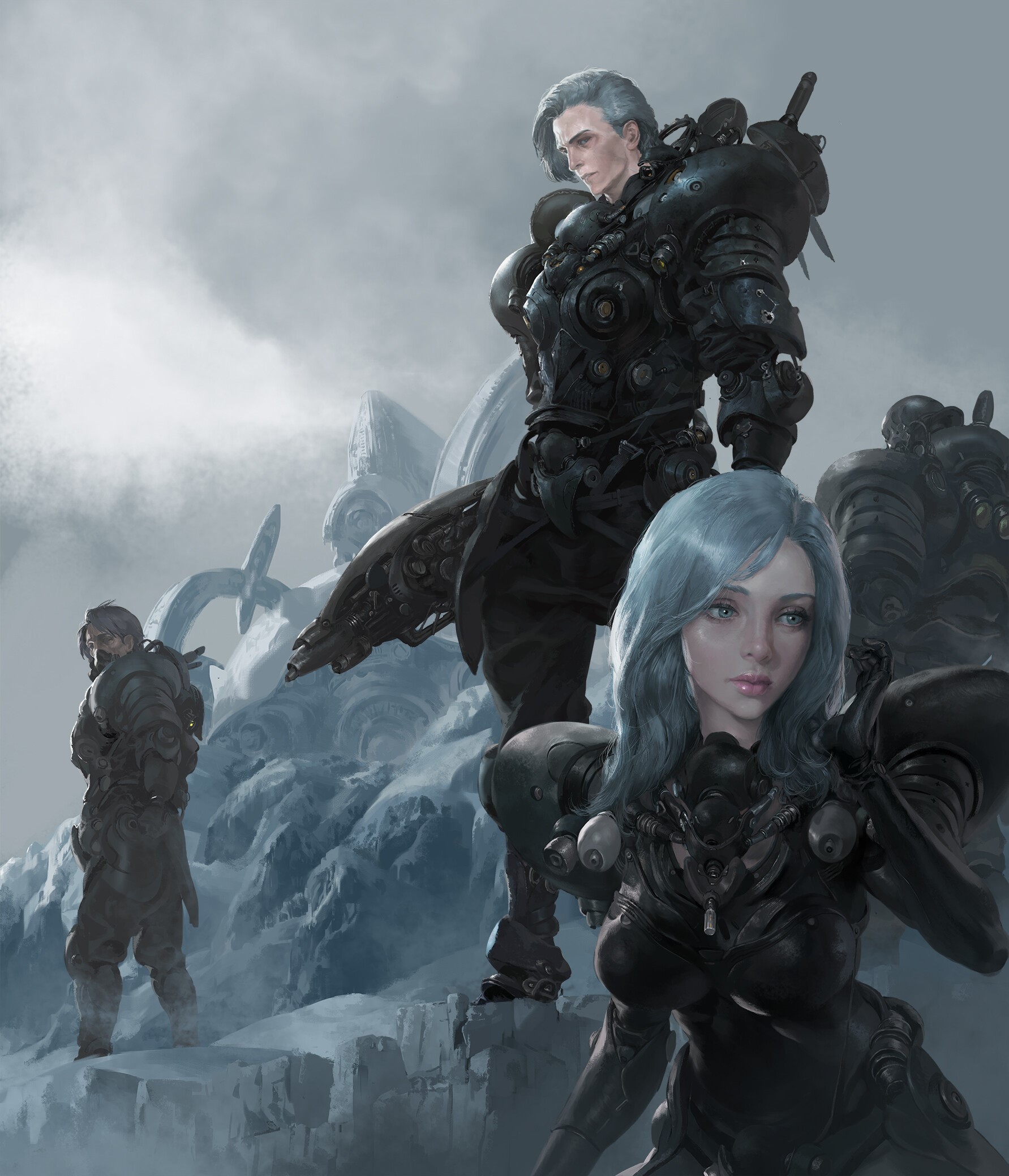 Futuristic soldiers in a desolate landscape HD Phone Wallpaper