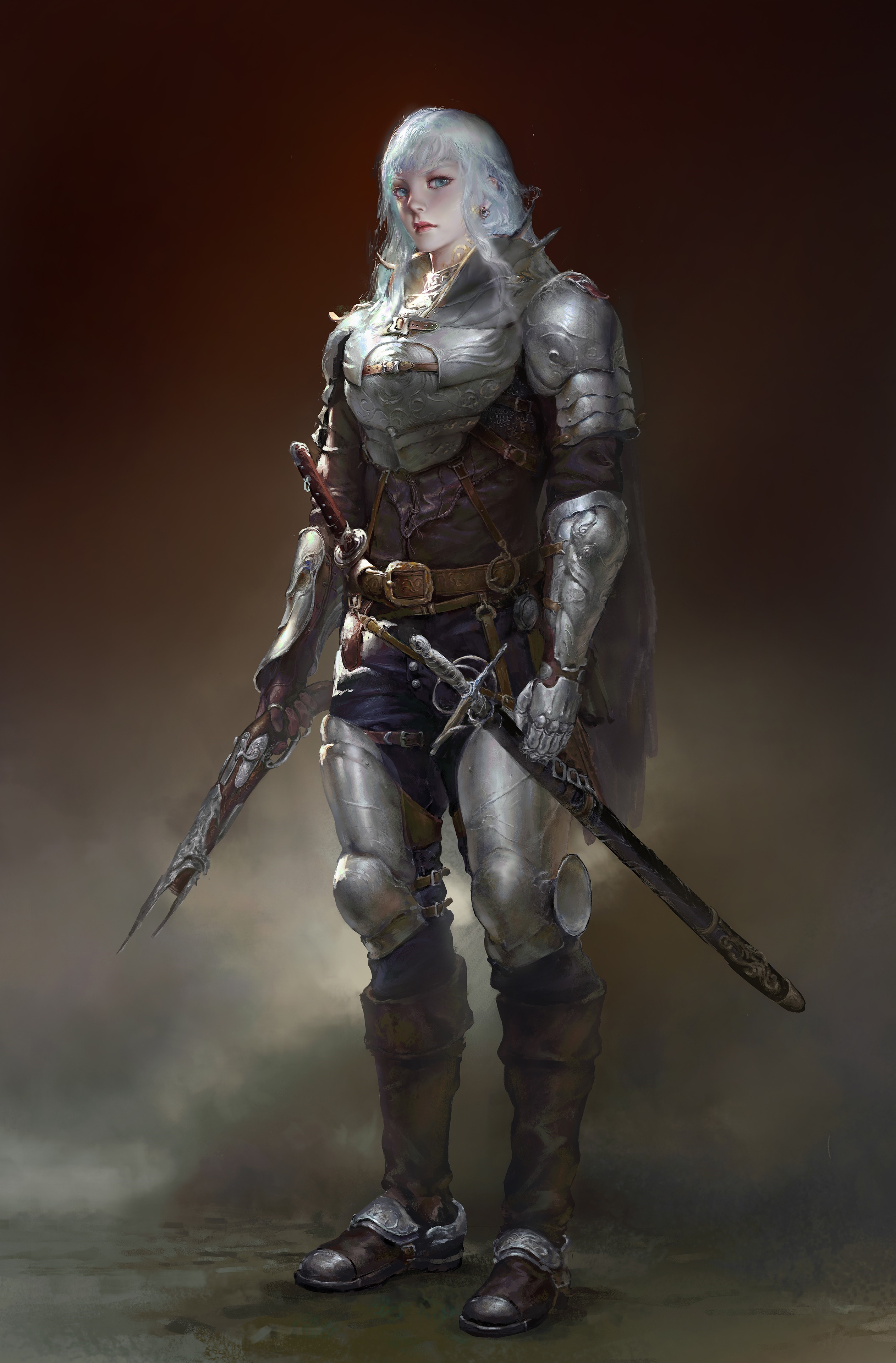Knight in full armor holding two swords HD Phone Wallpaper