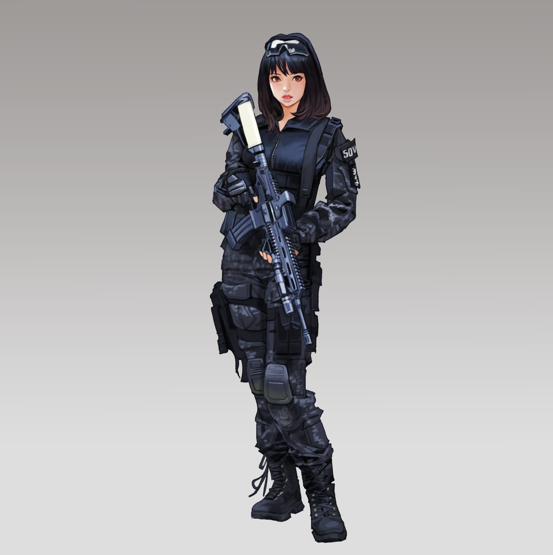 Woman in tactical gear holding a rifle HD Phone Wallpaper
