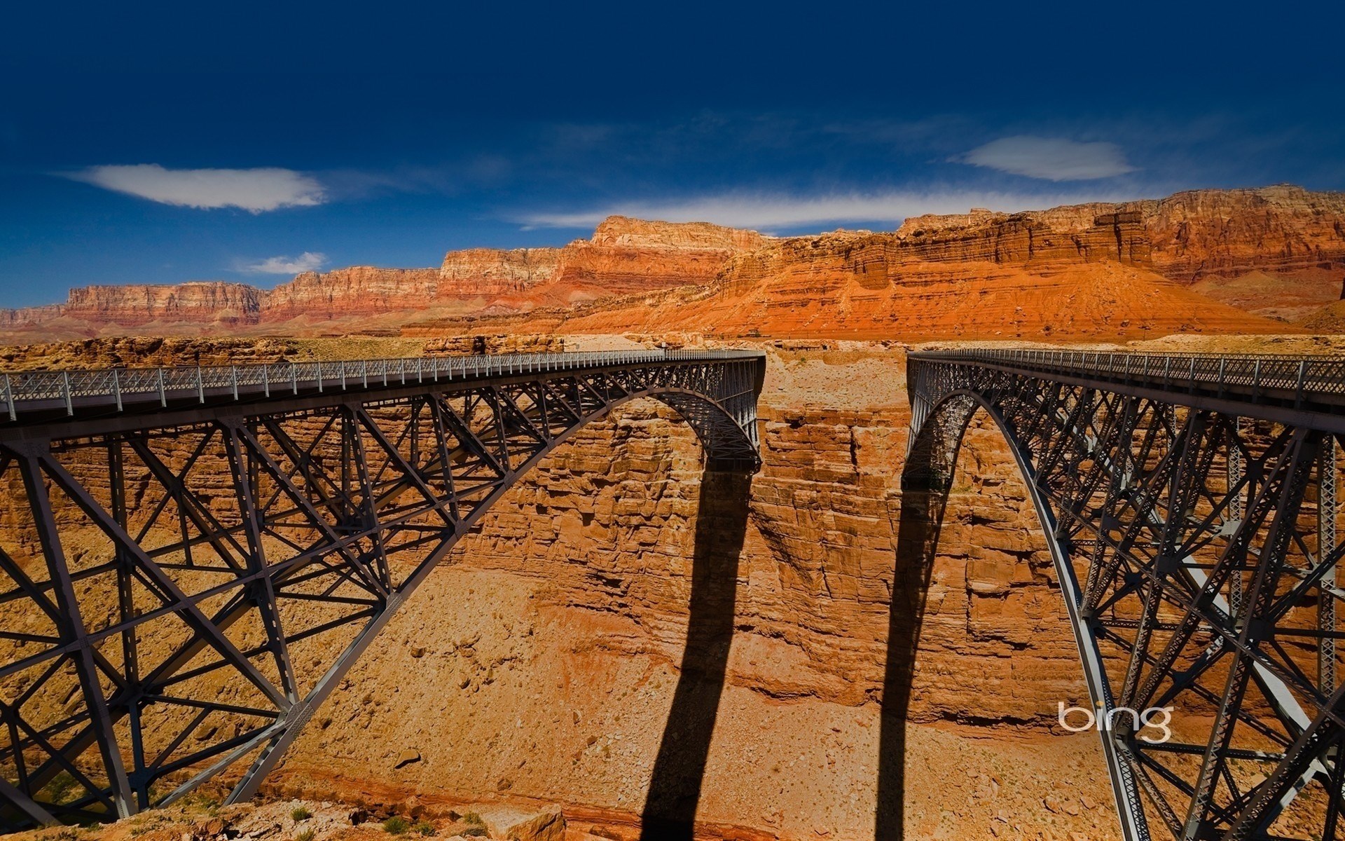 Two steel arch bridges over a canyon HD Wallpaper