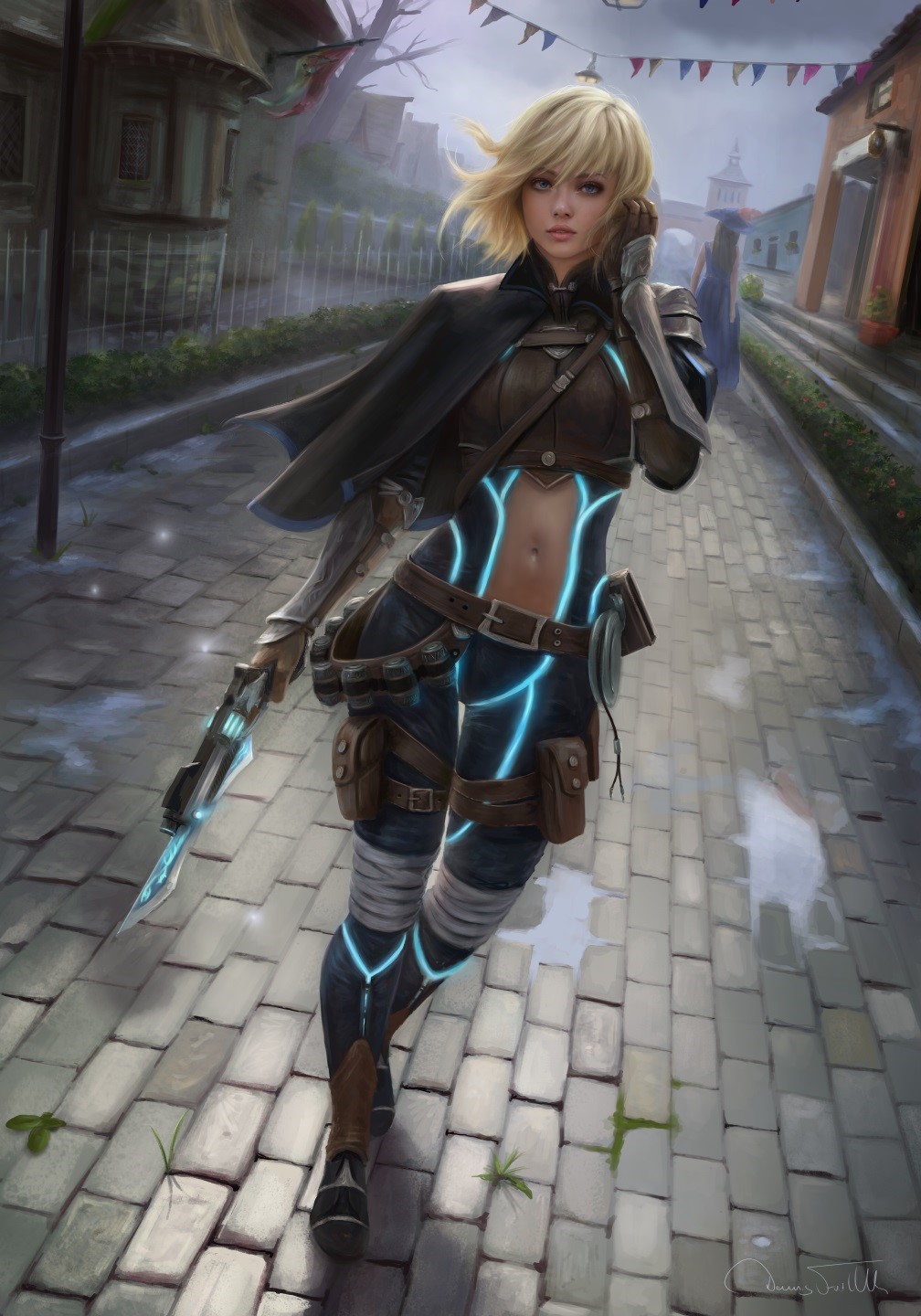 Woman with blonde short hair holding a gun HD Phone Wallpaper