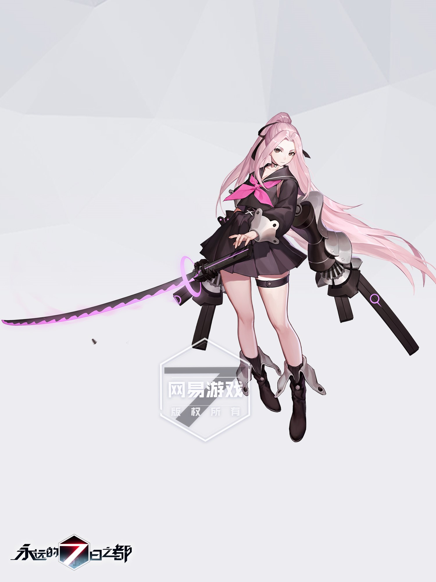 Anime girl with pink hair and sword from Forever 7th Capital HD Phone Wallpaper
