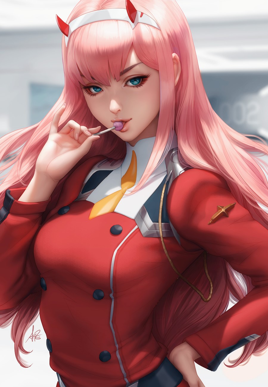Zero Two from Darling in the FranXX with a lollipop HD Phone Wallpaper