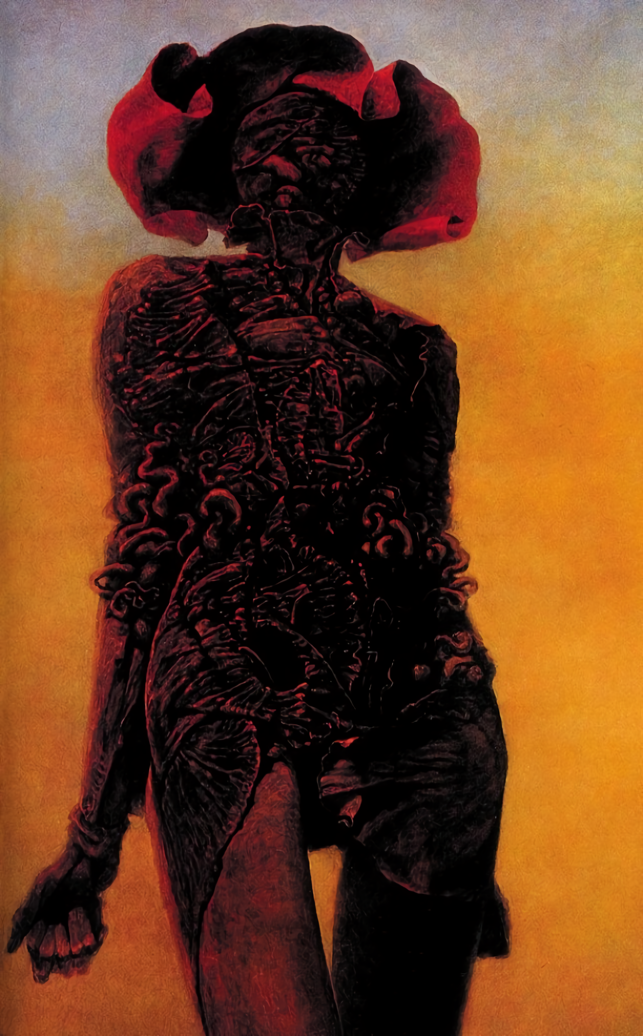 Surreal figure with anatomical details by Zdzisław Beksiński HD Phone Wallpaper