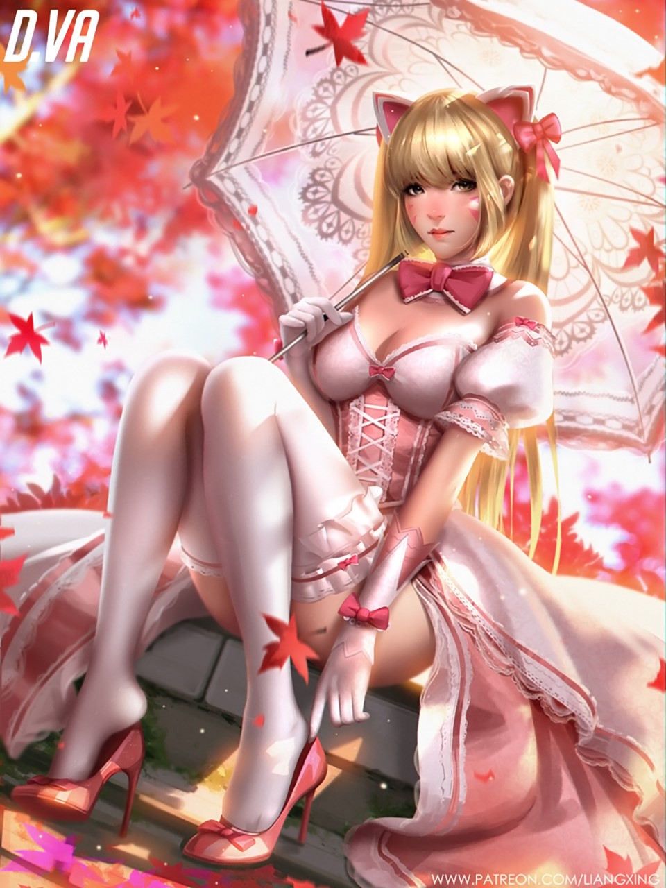 D.Va in Elegant Pink Dress Overwatch Art HD Phone Wallpaper