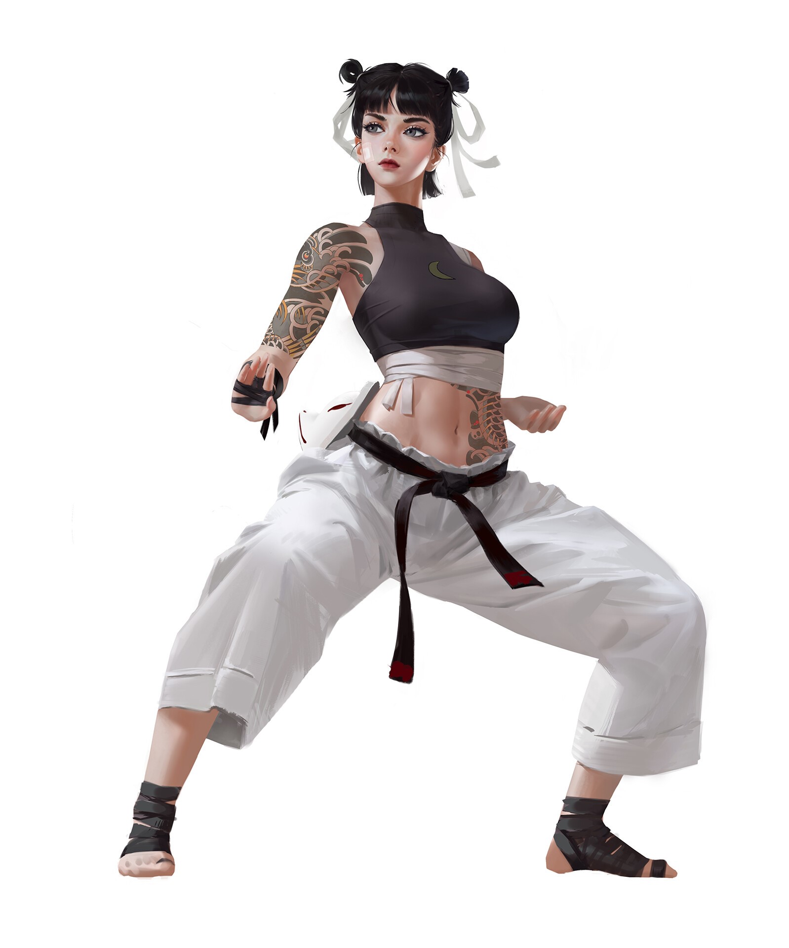 Fantasy warrior girl with tattoos in fighting stance HD Phone Wallpaper