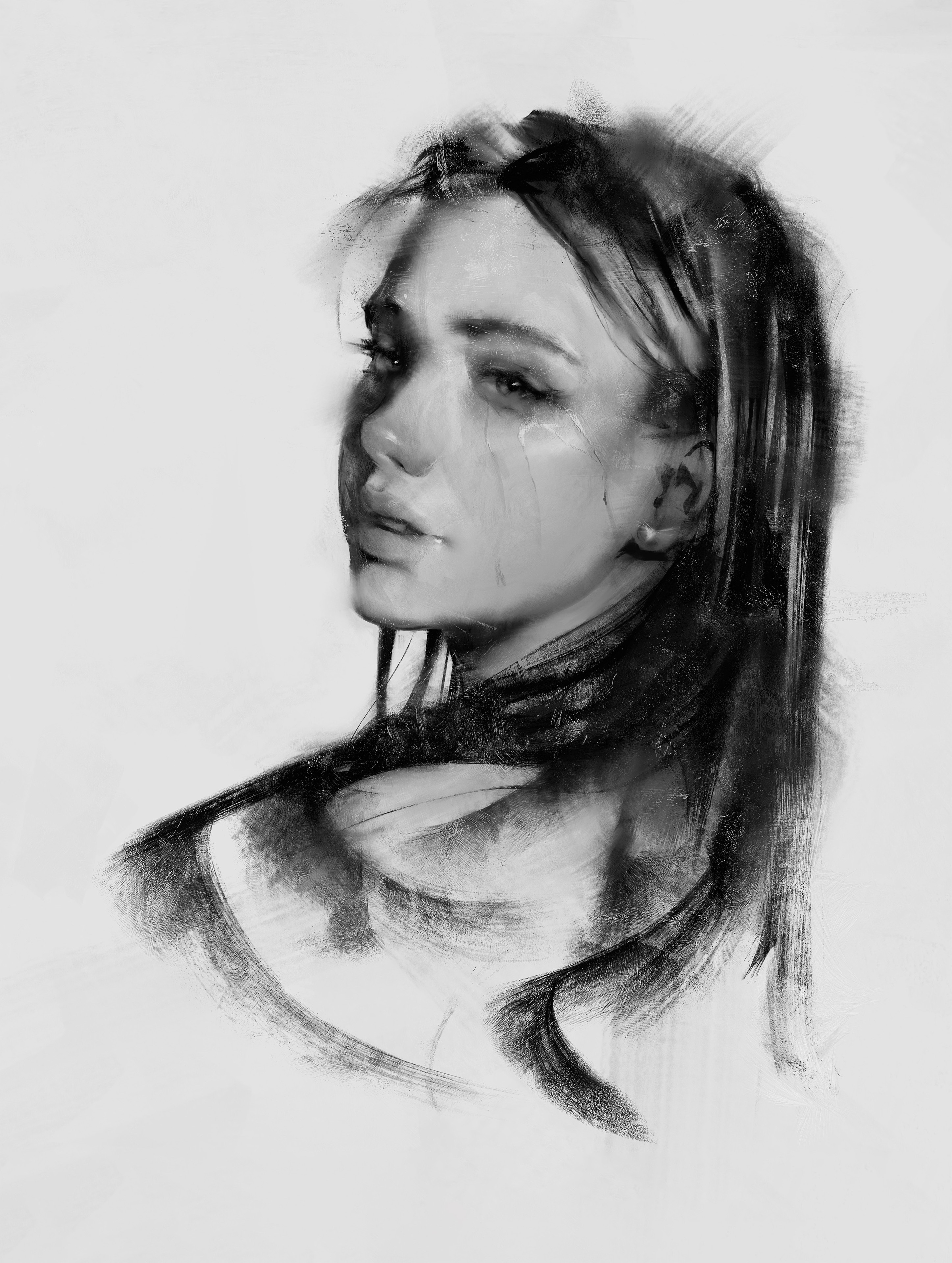 Portrait of a crying woman by Wojtek Fus HD Phone Wallpaper