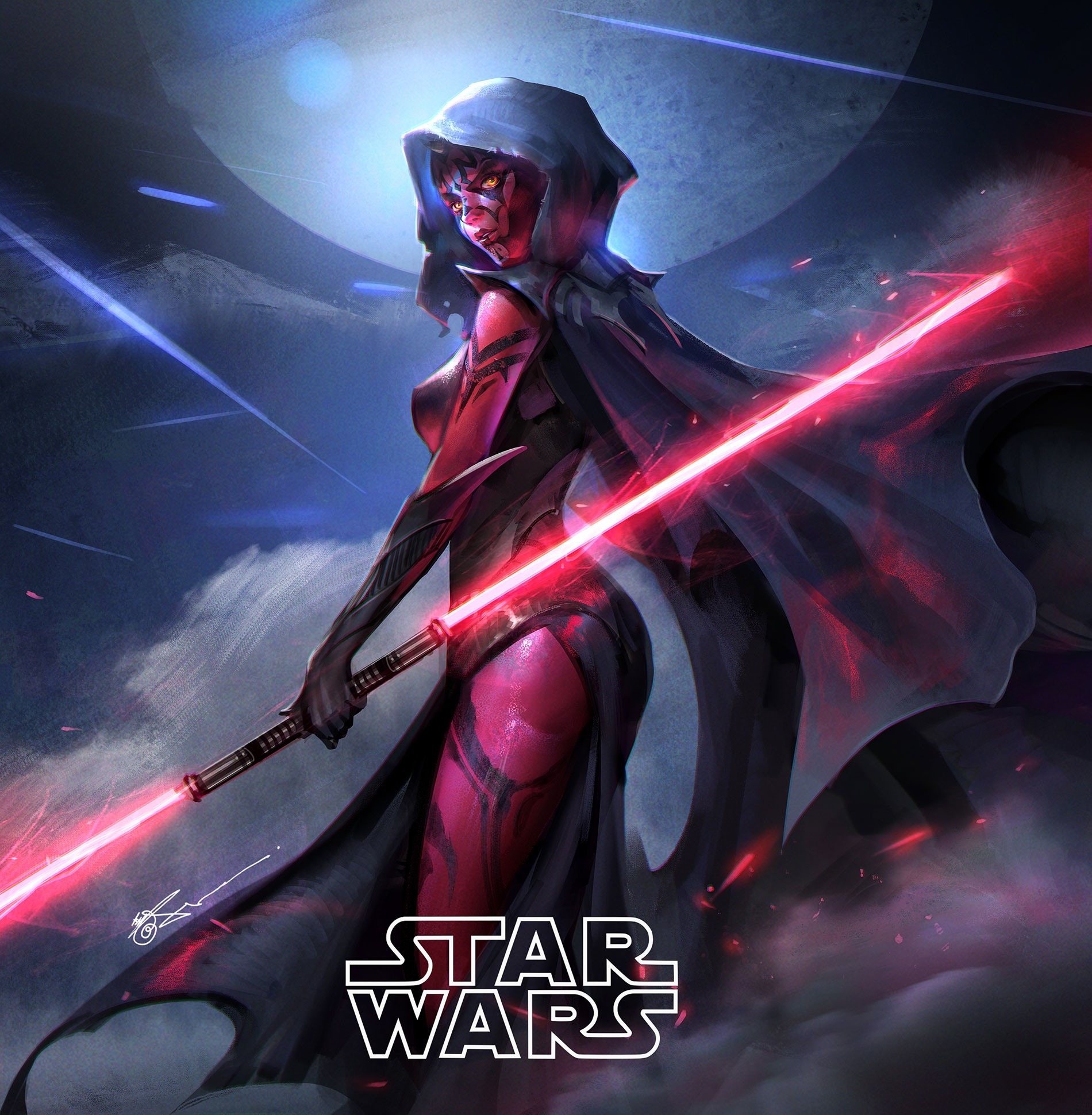 Sith Warrior with Red Lightsaber from Star Wars HD Phone Wallpaper