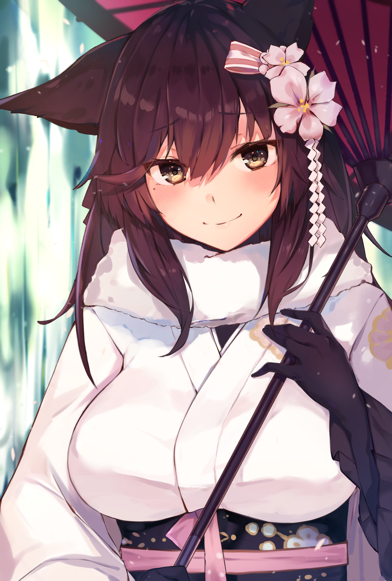 Atago from Azur Lane wearing a white kimono HD Phone Wallpaper