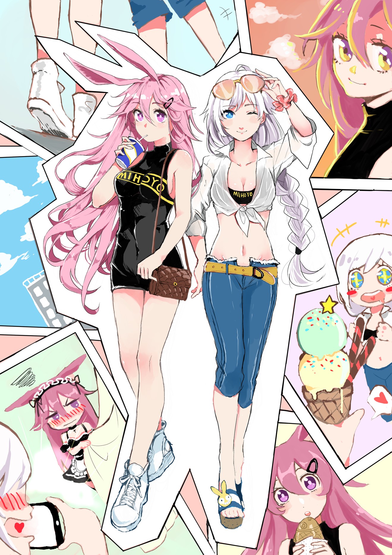 Yae Sakura and companion in summer outfits HD Phone Wallpaper