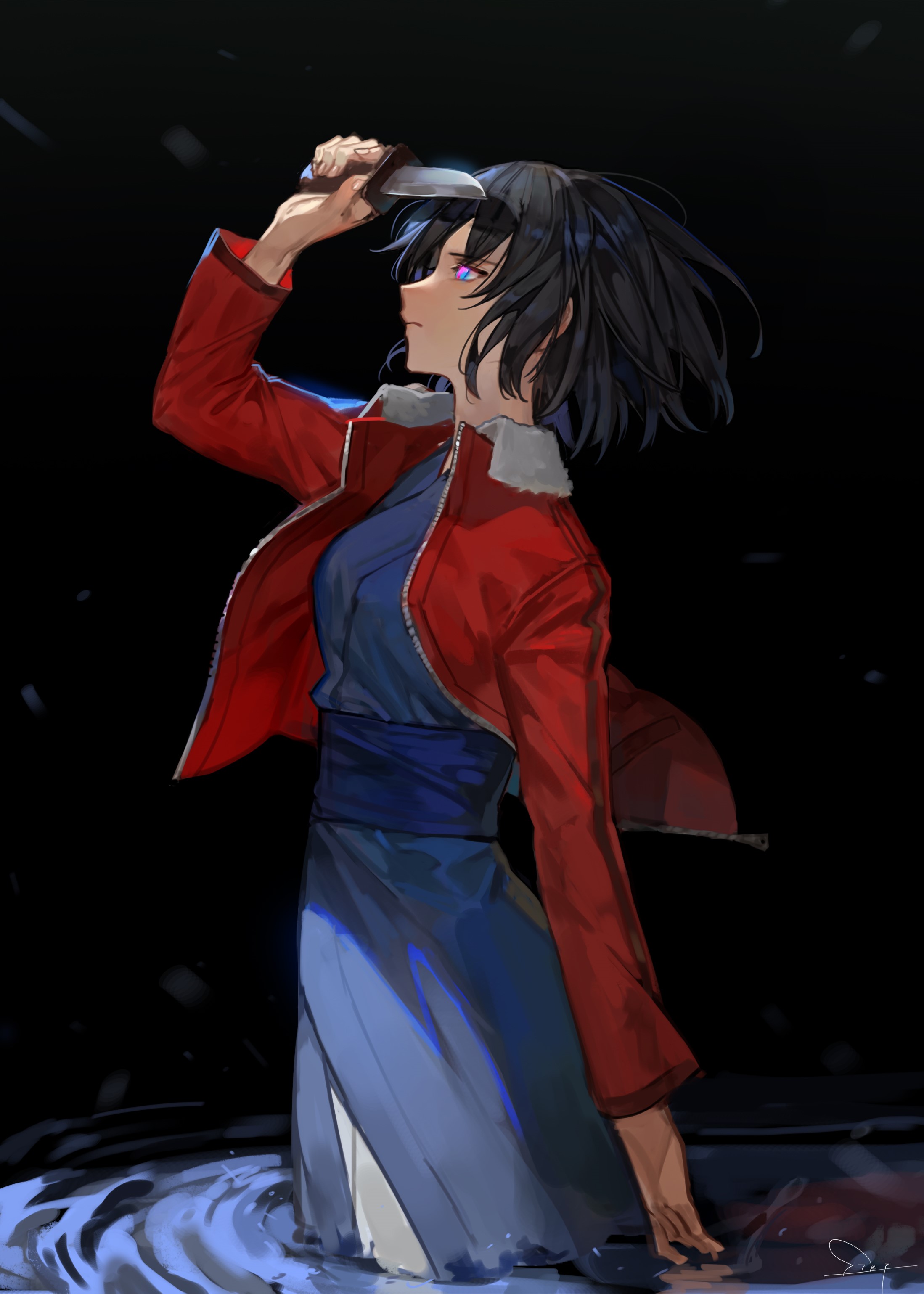 Ryougi Shiki from Kara no Kyoukai holding a knife HD Phone Wallpaper