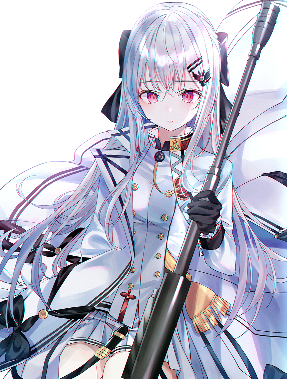 Anime girl in white military uniform holding a rifle HD Phone Wallpaper